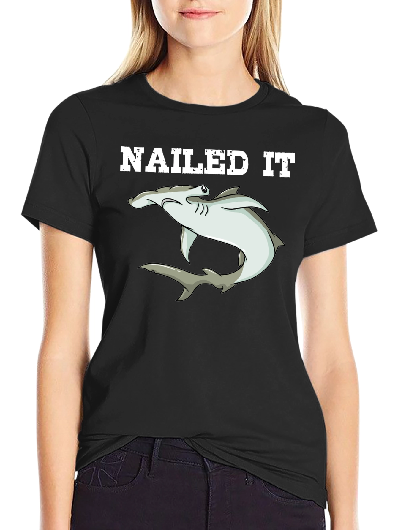 Black Nailed It Hammerhead Shark Graphic T-Shirt view 2