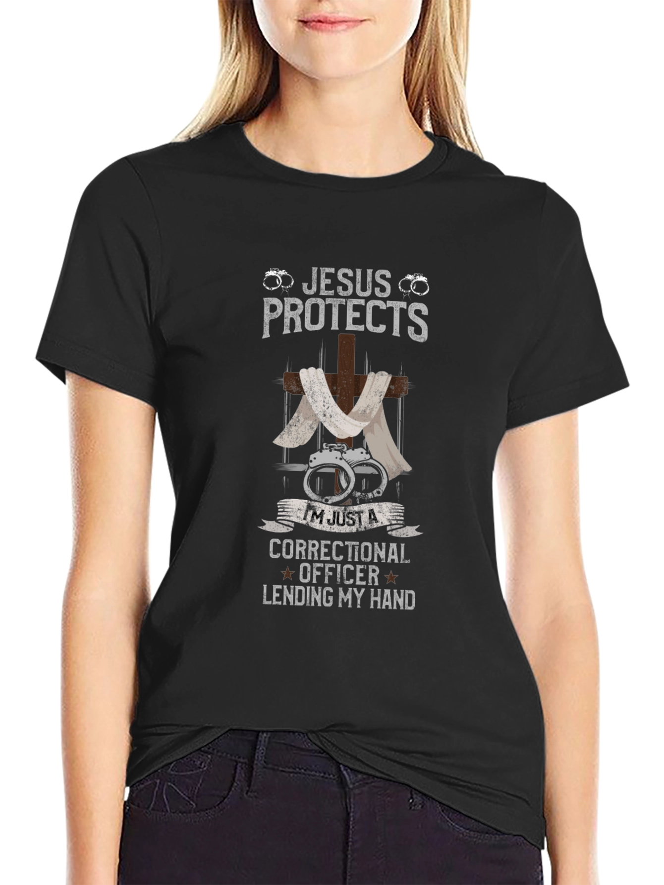 Black Jesus Protects Correctional Officer T-Shirt view 2