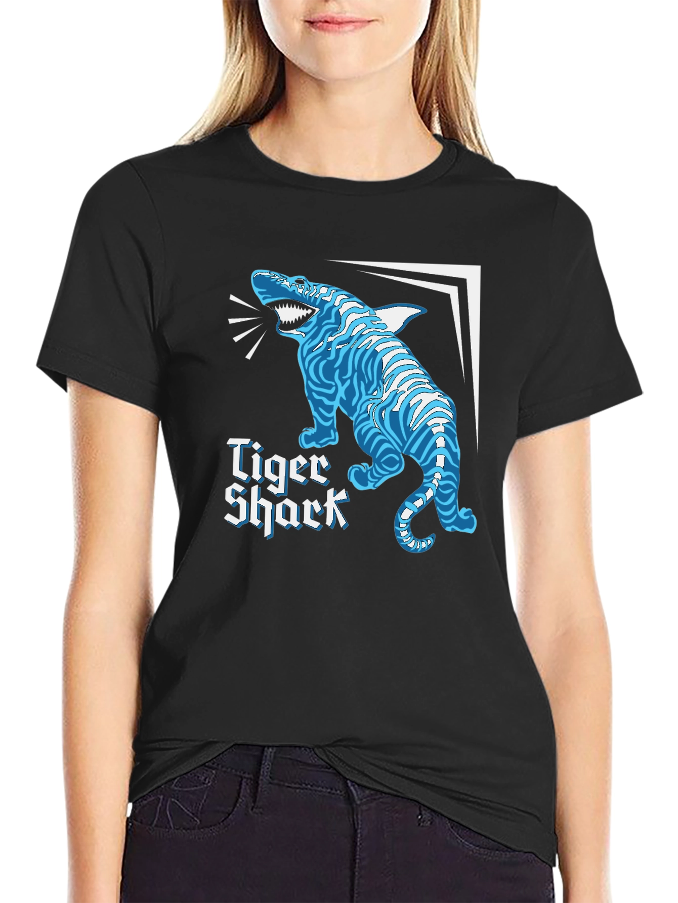Black Tiger Shark Graphic Tee - Novelty Shirt view 2