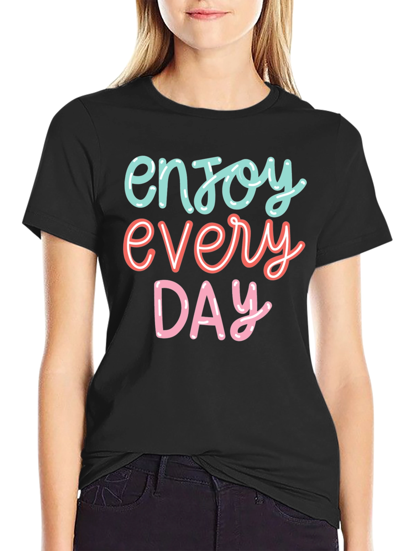 Black Enjoy Every Day Graphic Tee - Positive Vibes T-Shirt view 2