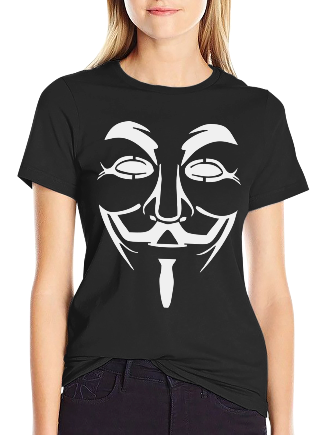 Black Anonymous Mask Graphic Black T-Shirt view 2
