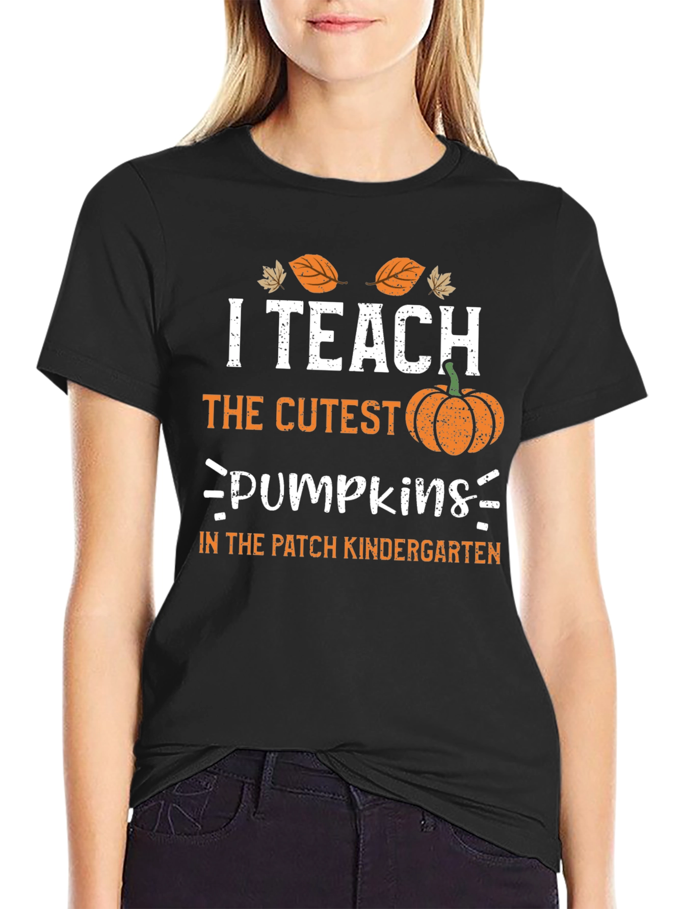 Black I Teach The Cutest Pumpkins Teacher T-Shirt view 2