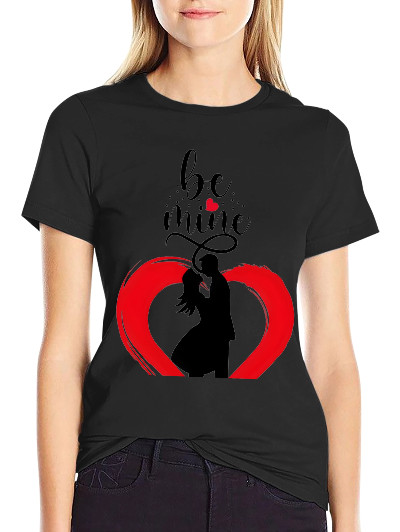 Black Be Mine Valentine's Graphic Tee - Stylish Black Cotton view 2
