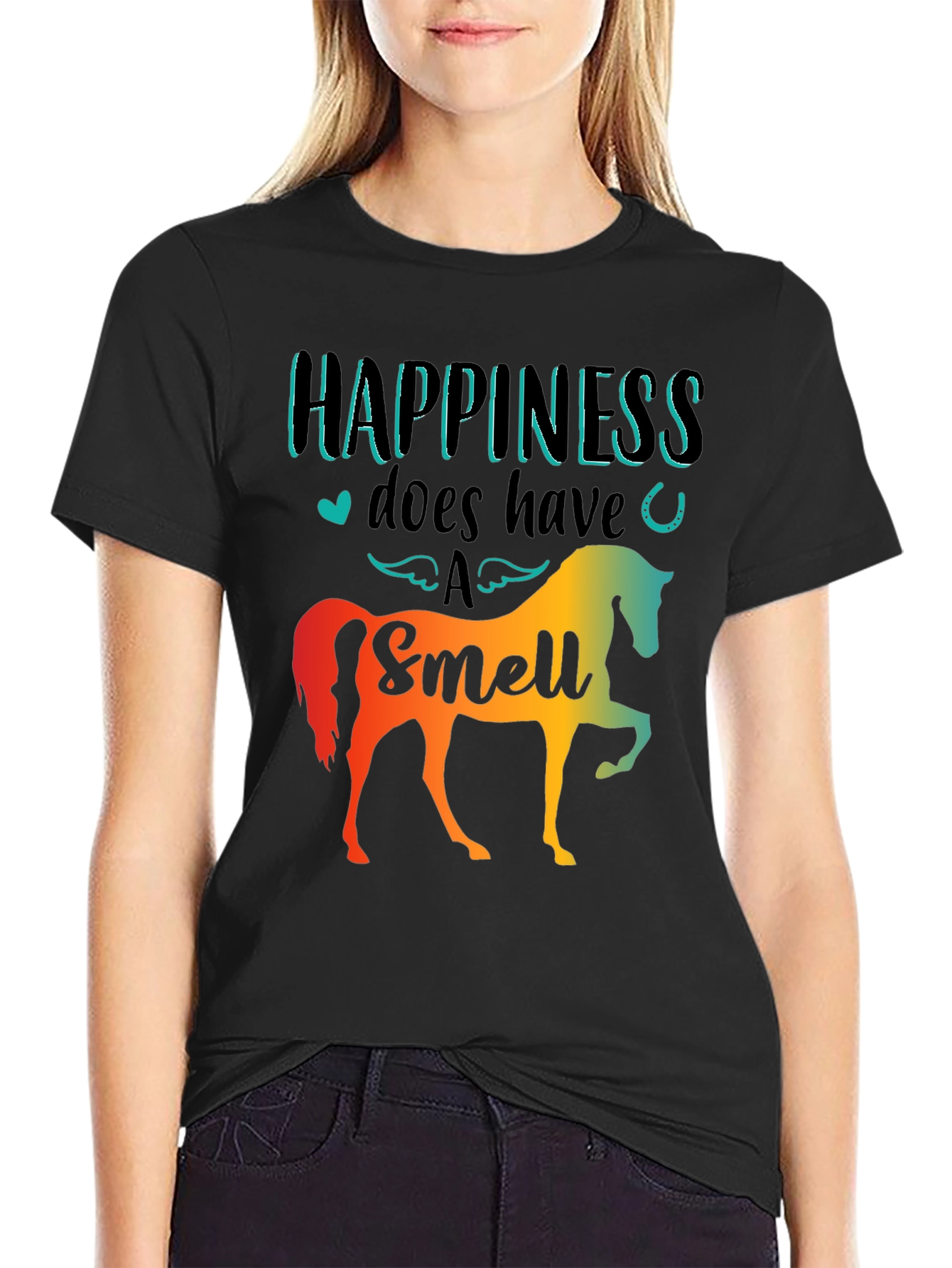 Black Happiness Has a Smell Horse T-Shirt view 2