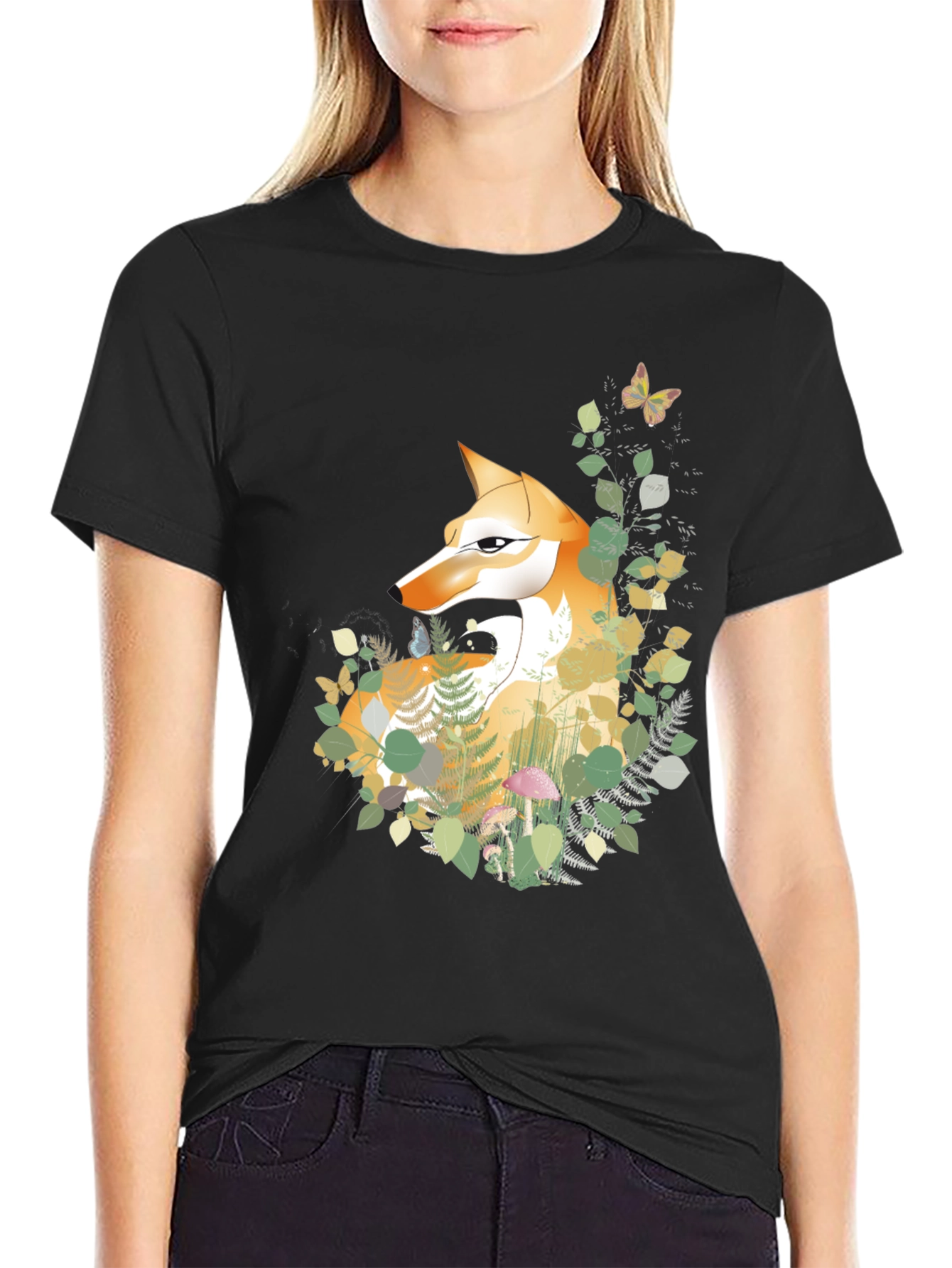 Black Fox & Forest Graphic Tee - Nature Inspired Design view 2