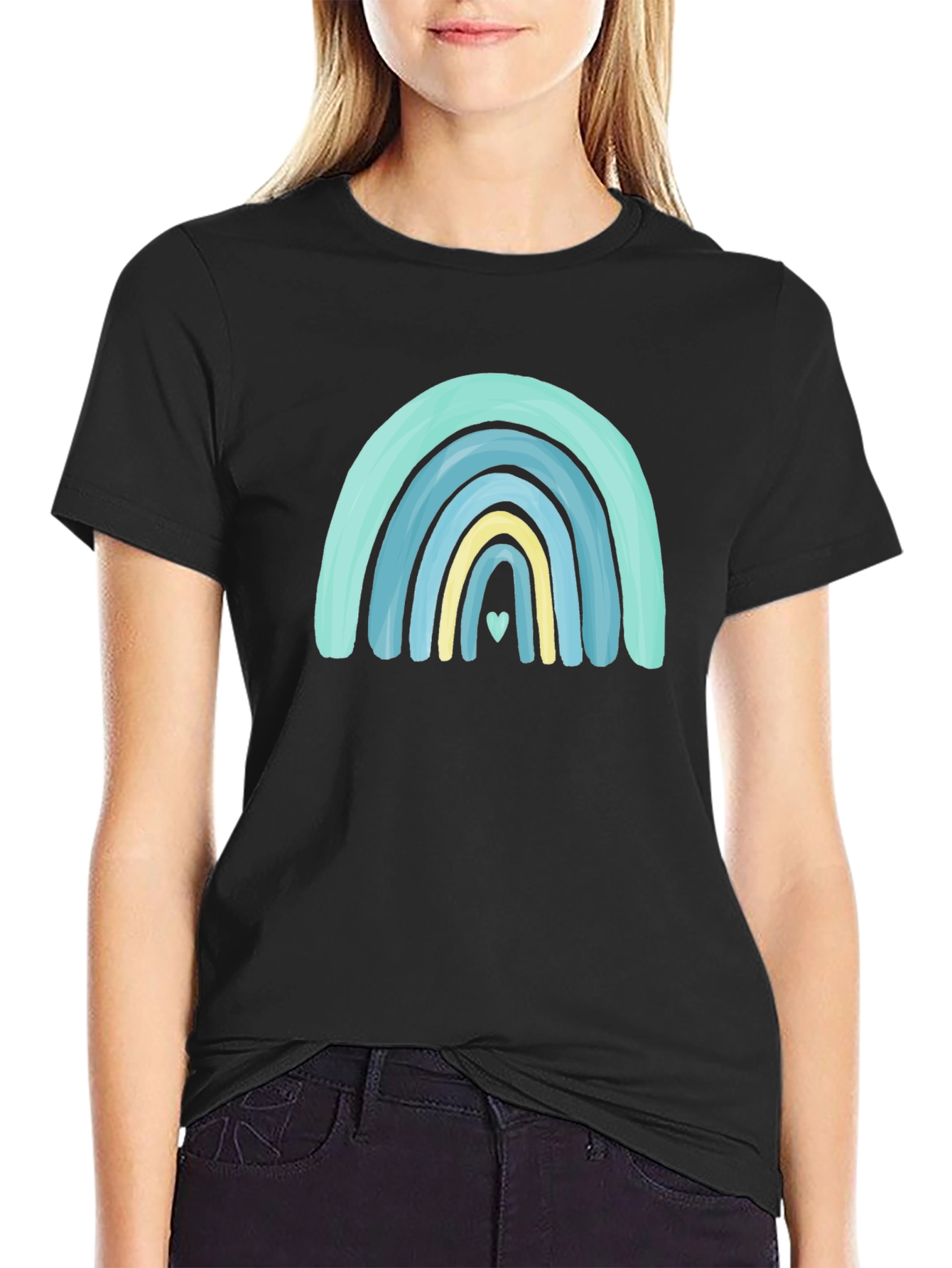 Black Rainbow Heart Graphic Black Tee view 2