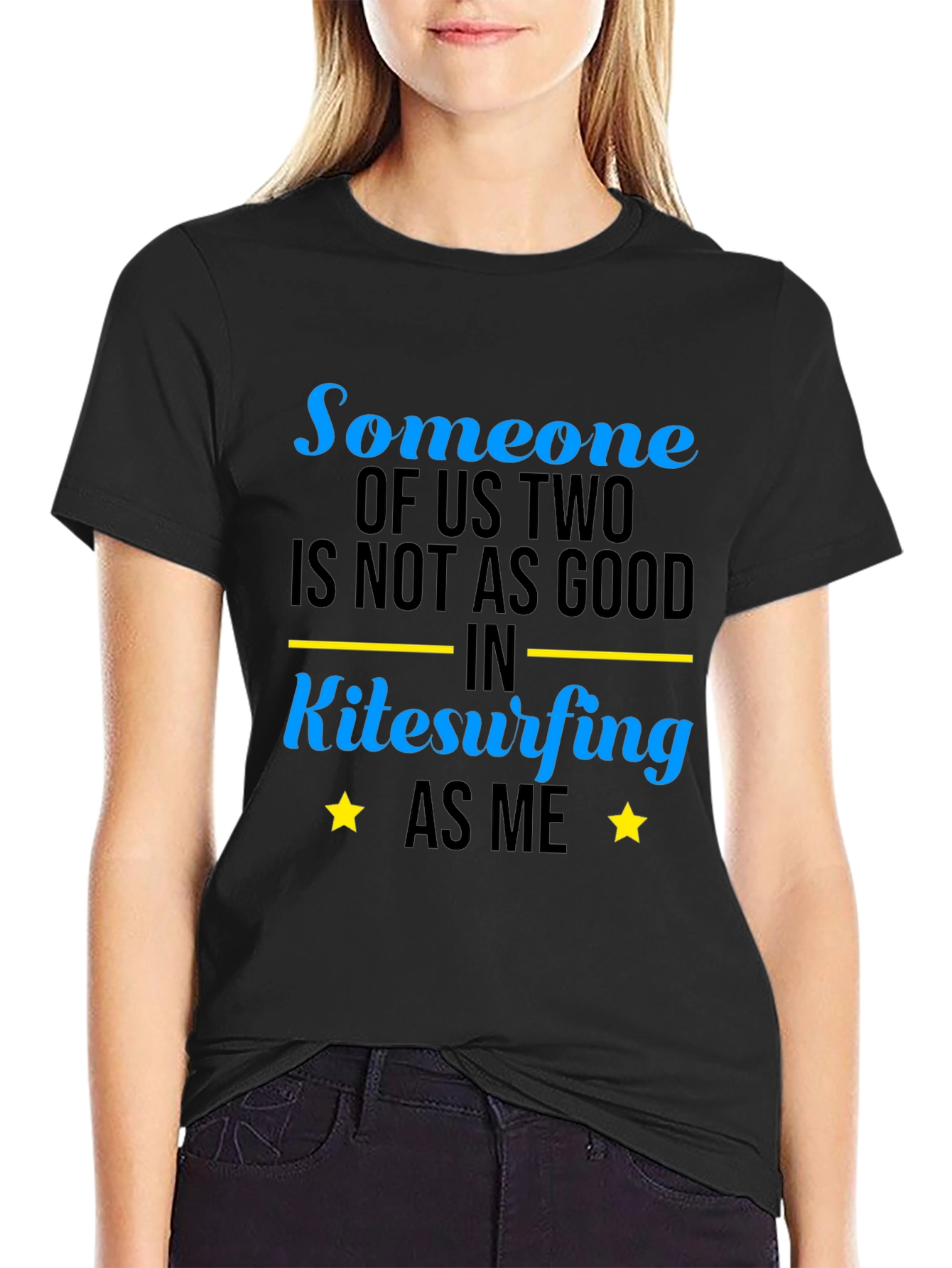 Black Funny Kitesurfing T-Shirt - "Someone Of Us Two" view 2
