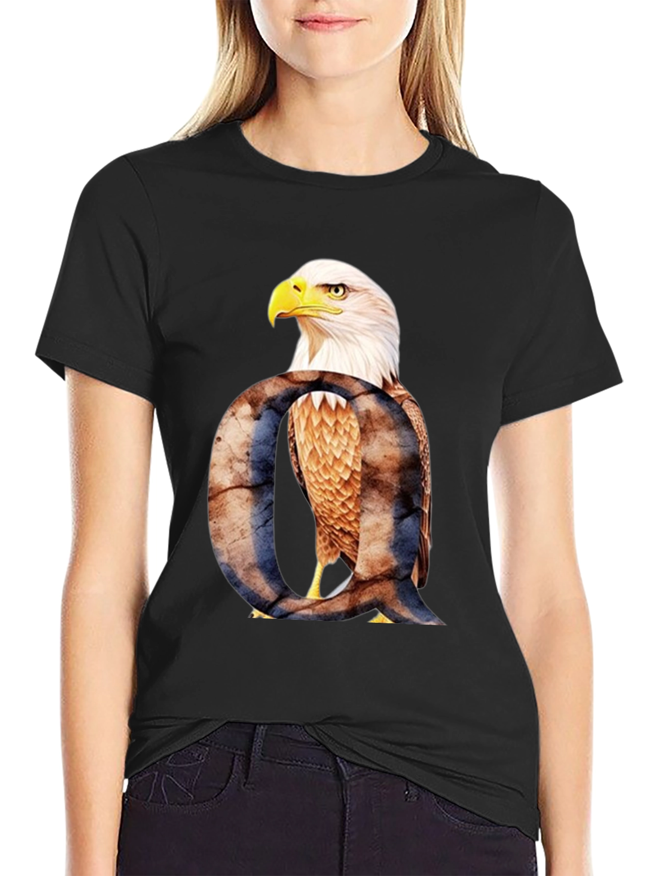 Black Eagle Letter Q Graphic T-Shirt view 2