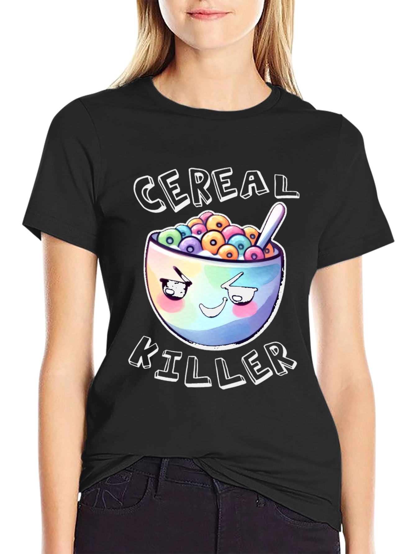 Black Cereal Killer Graphic T-Shirt - Black Cotton Tee view 2