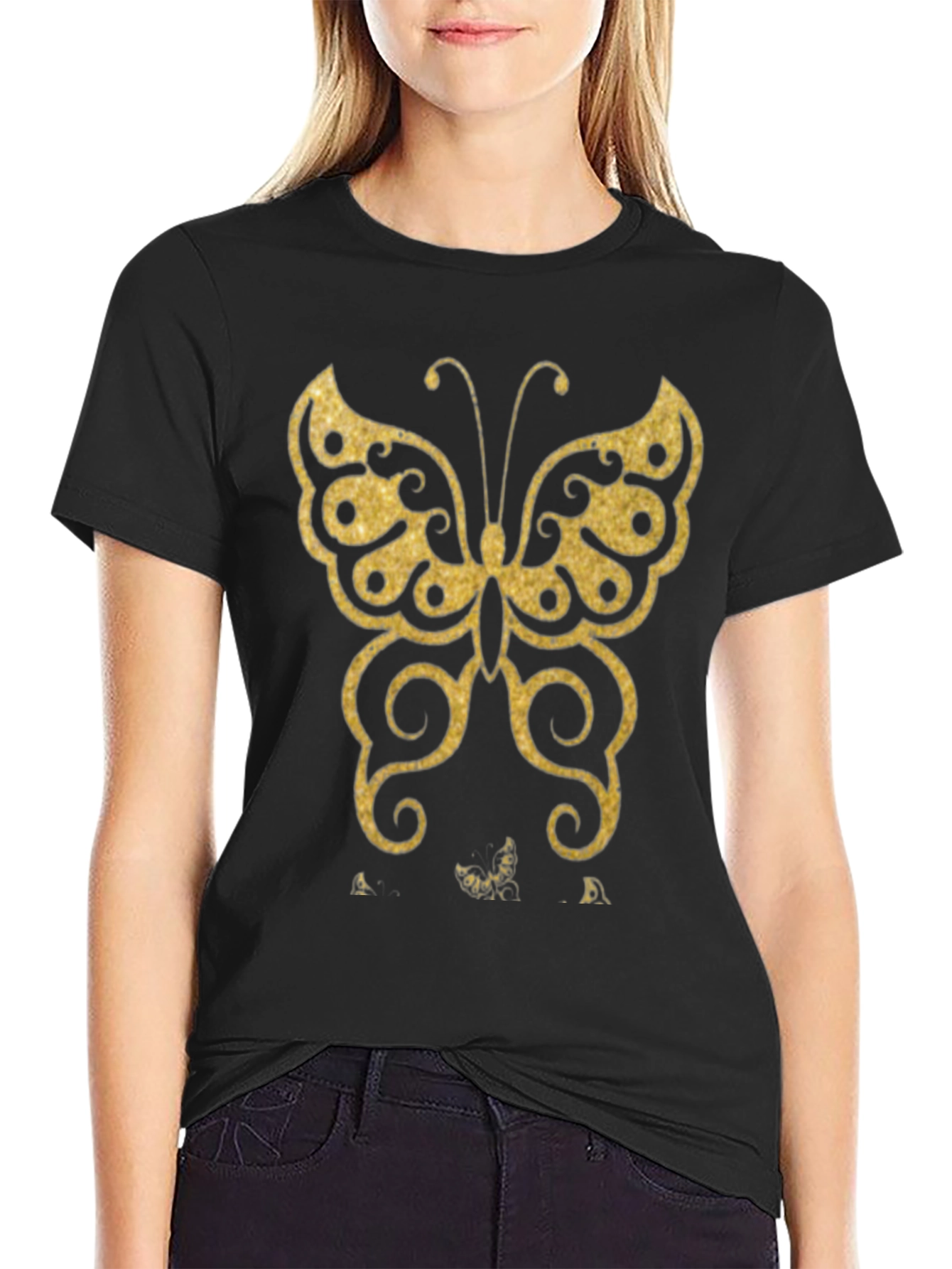 Black Butterfly Graphic Black T-Shirt view 2