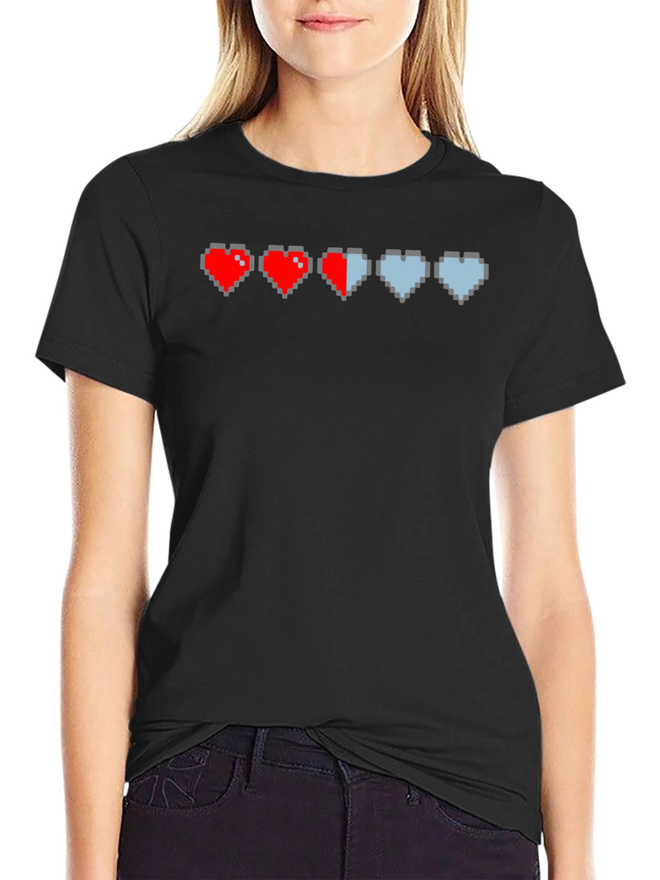 Black Gamer Pixel Heart T-Shirt - Life Bar Design view 2
