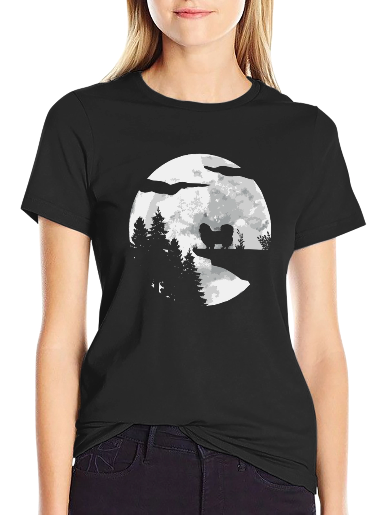 Black Dog Moon Silhouette Graphic T-Shirt view 2
