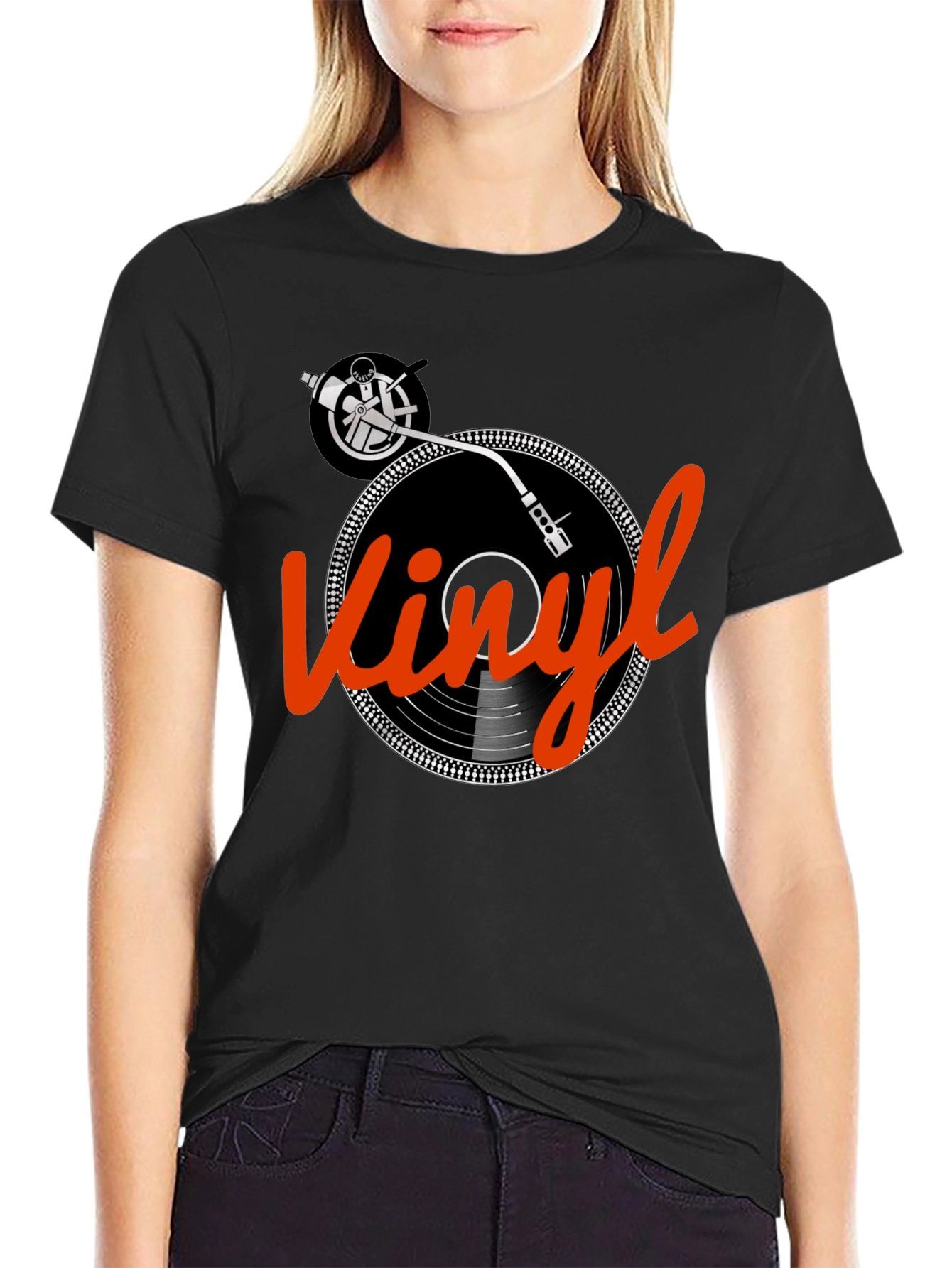 Black Vinyl Record T-Shirt - Turntable Graphic Tee view 2