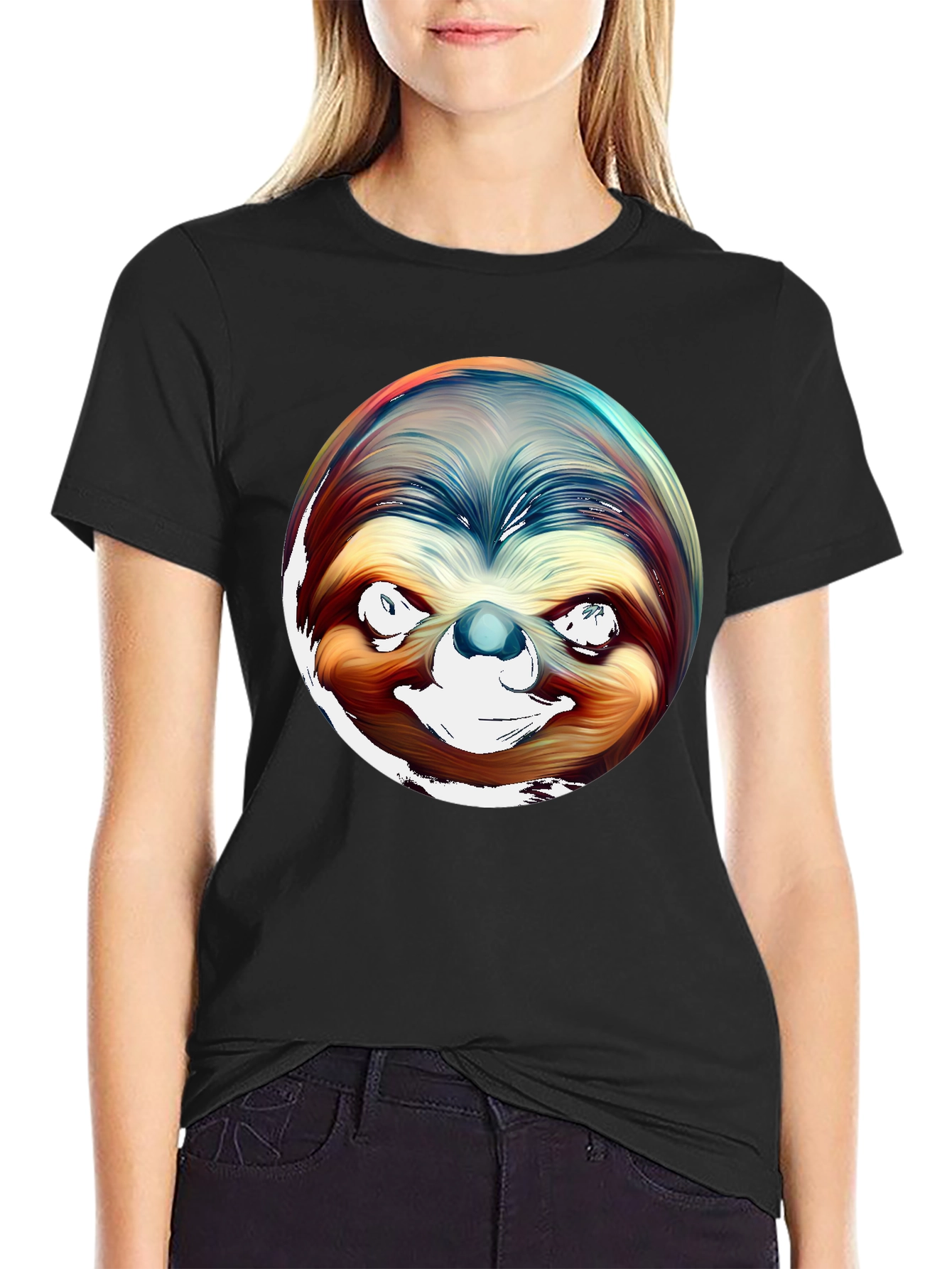 Black Sloth Graphic Tee - Men's Black Cotton T-Shirt view 2