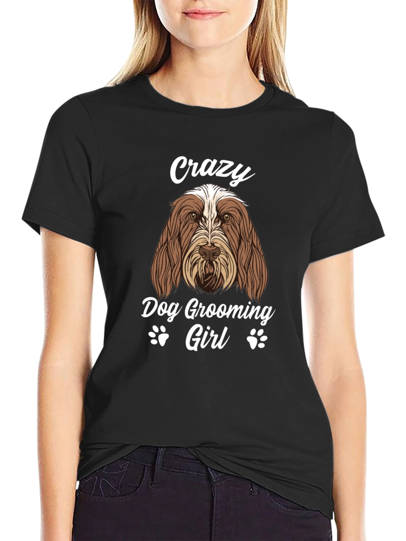 Black Crazy Dog Grooming Girl T-Shirt view 2