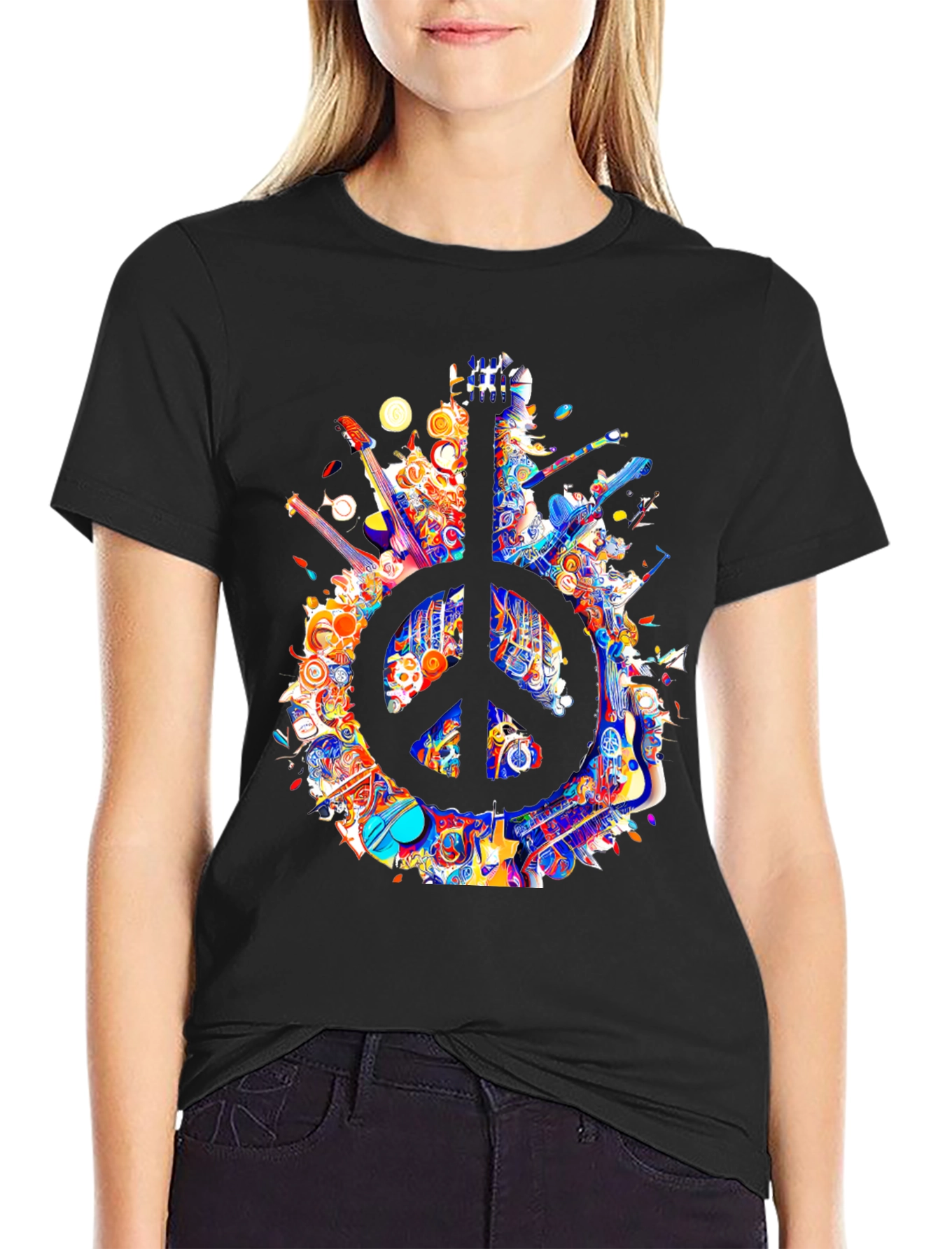 Black Peace Sign Guitar T-Shirt view 2