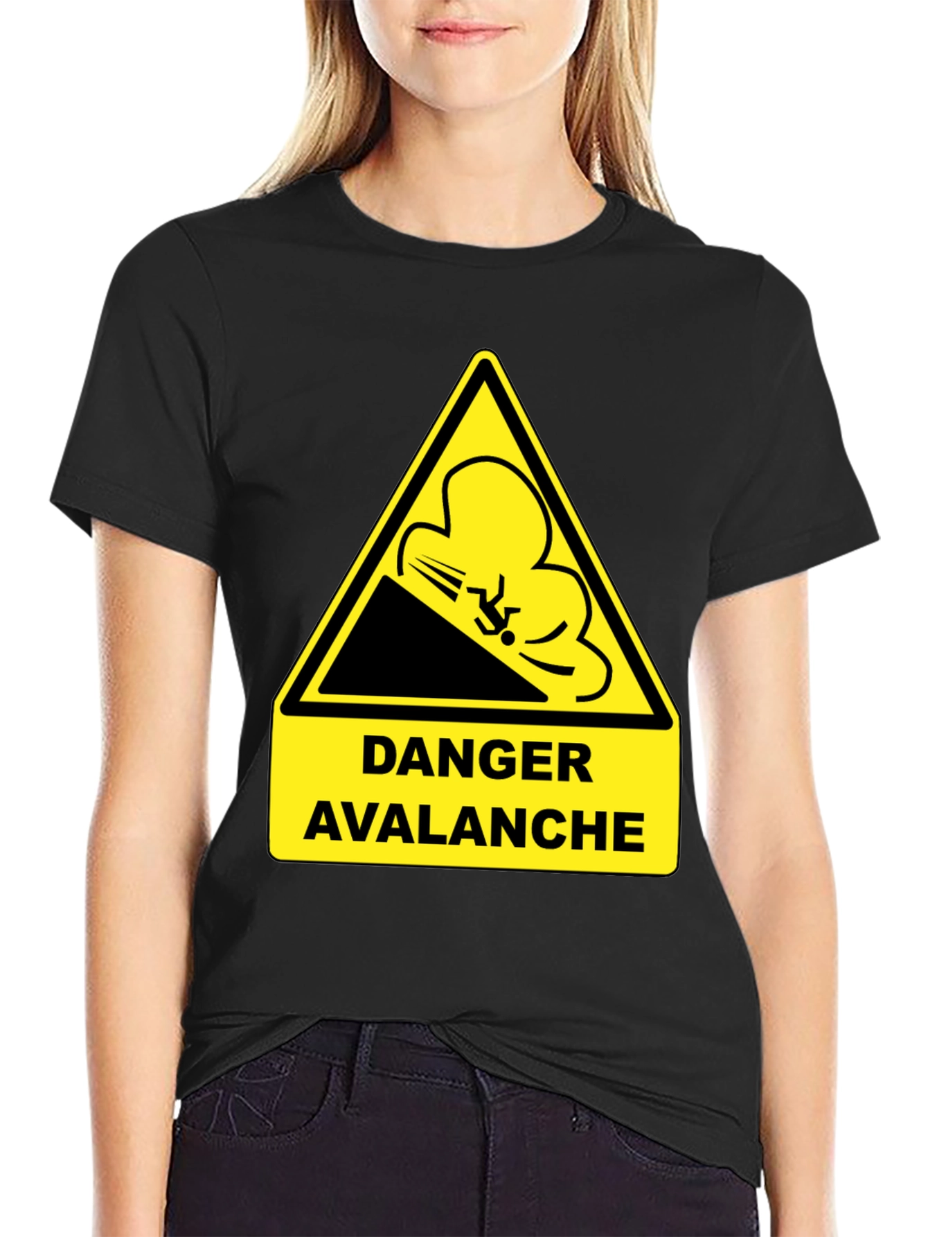 Black Danger Avalanche Warning Black T-Shirt view 2