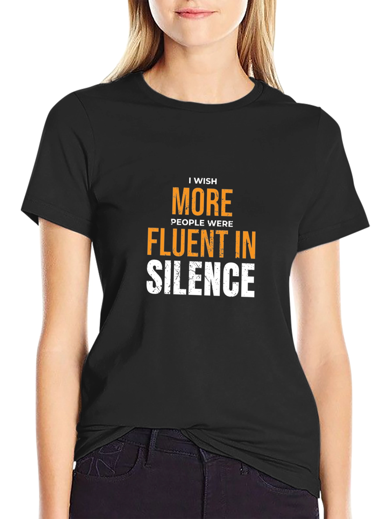 Black Fluent in Silence Graphic Tee - Trendy Slogan Shirt view 2