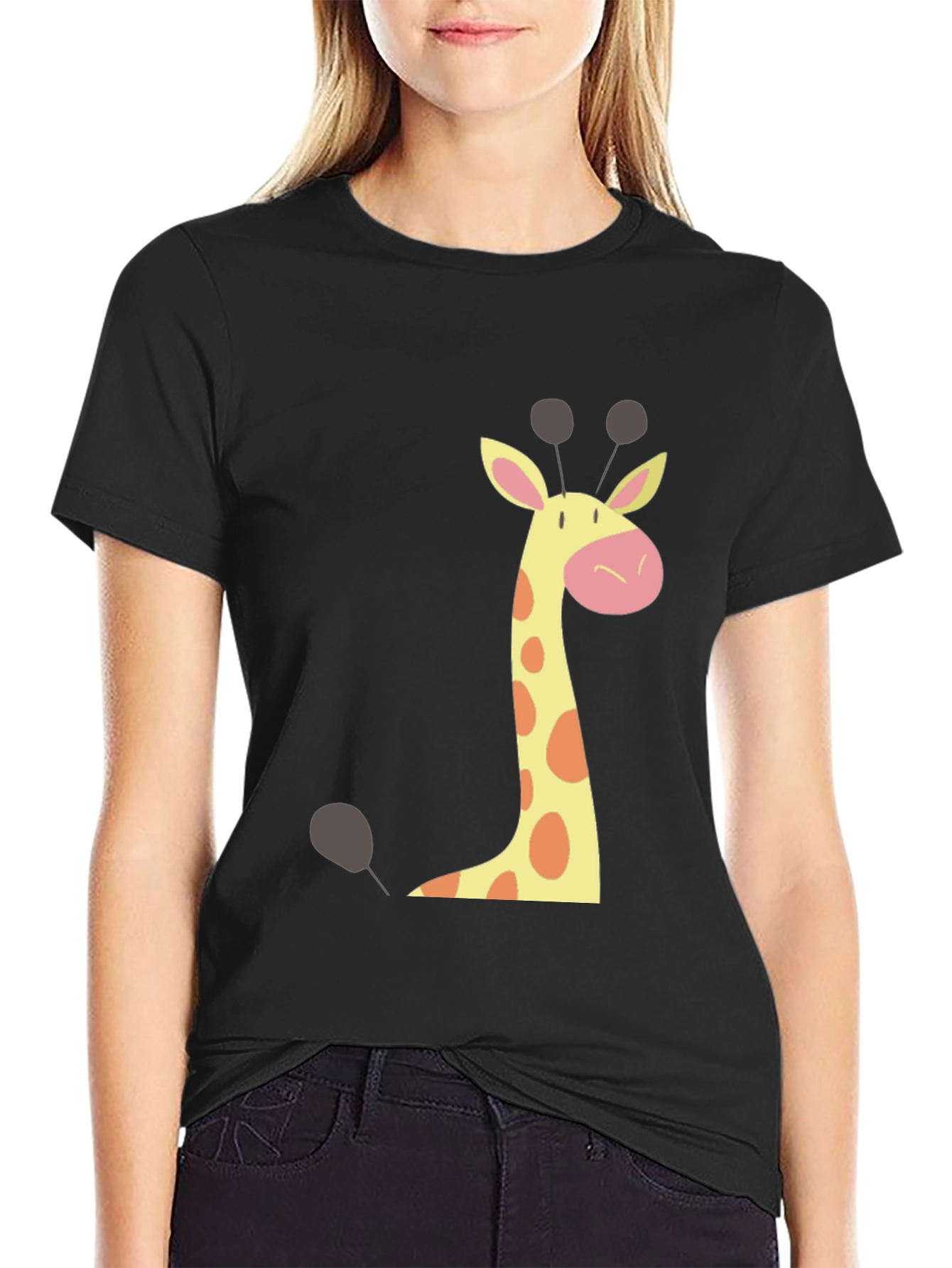 Black Giraffe Graphic Tee - Black Crew Neck T-Shirt view 2