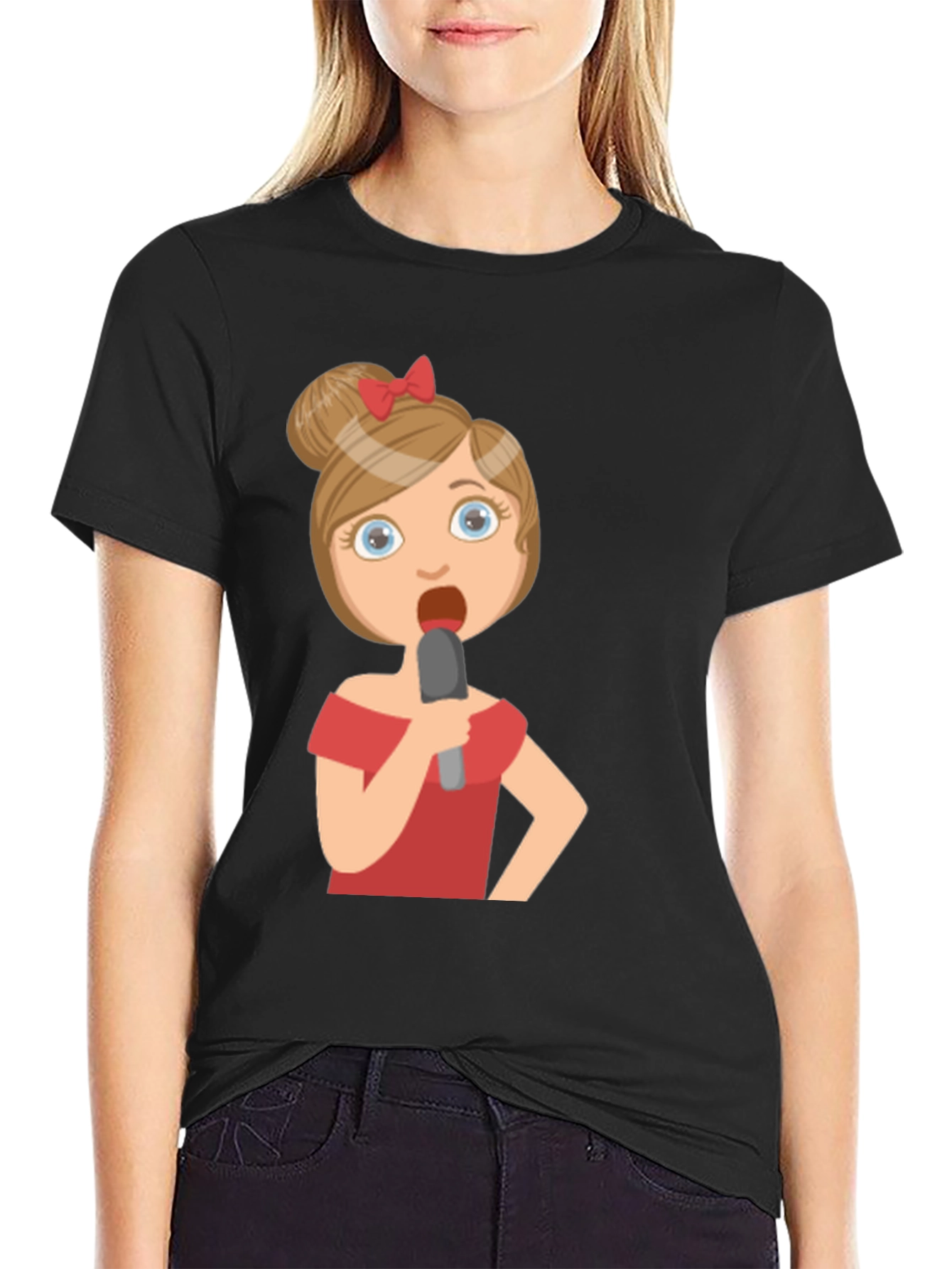 Black Singing Girl Graphic Tee - Black Cotton Blend view 2