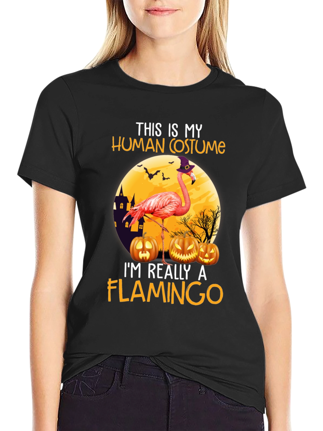 Black Flamingo Halloween Costume T-Shirt view 2