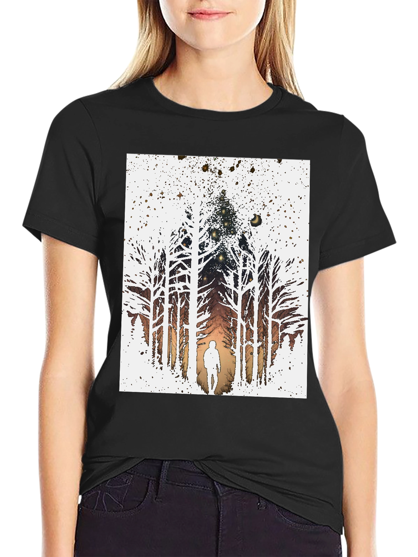 Black Eerie Forest T-Shirt - Silhouette in the Woods view 2