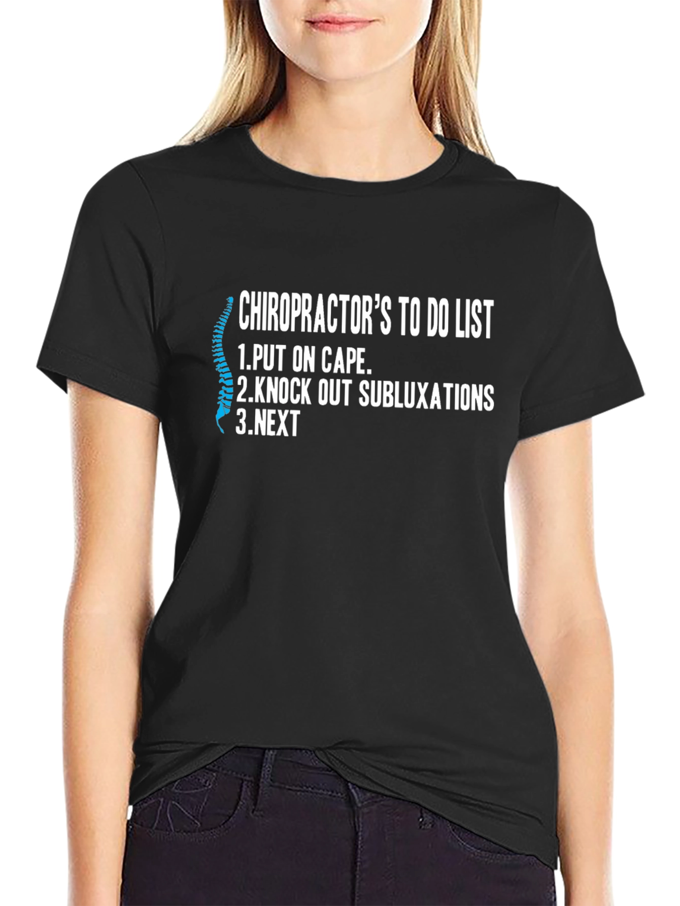 Black Chiropractor To Do List Novelty Graphic T-Shirt view 2