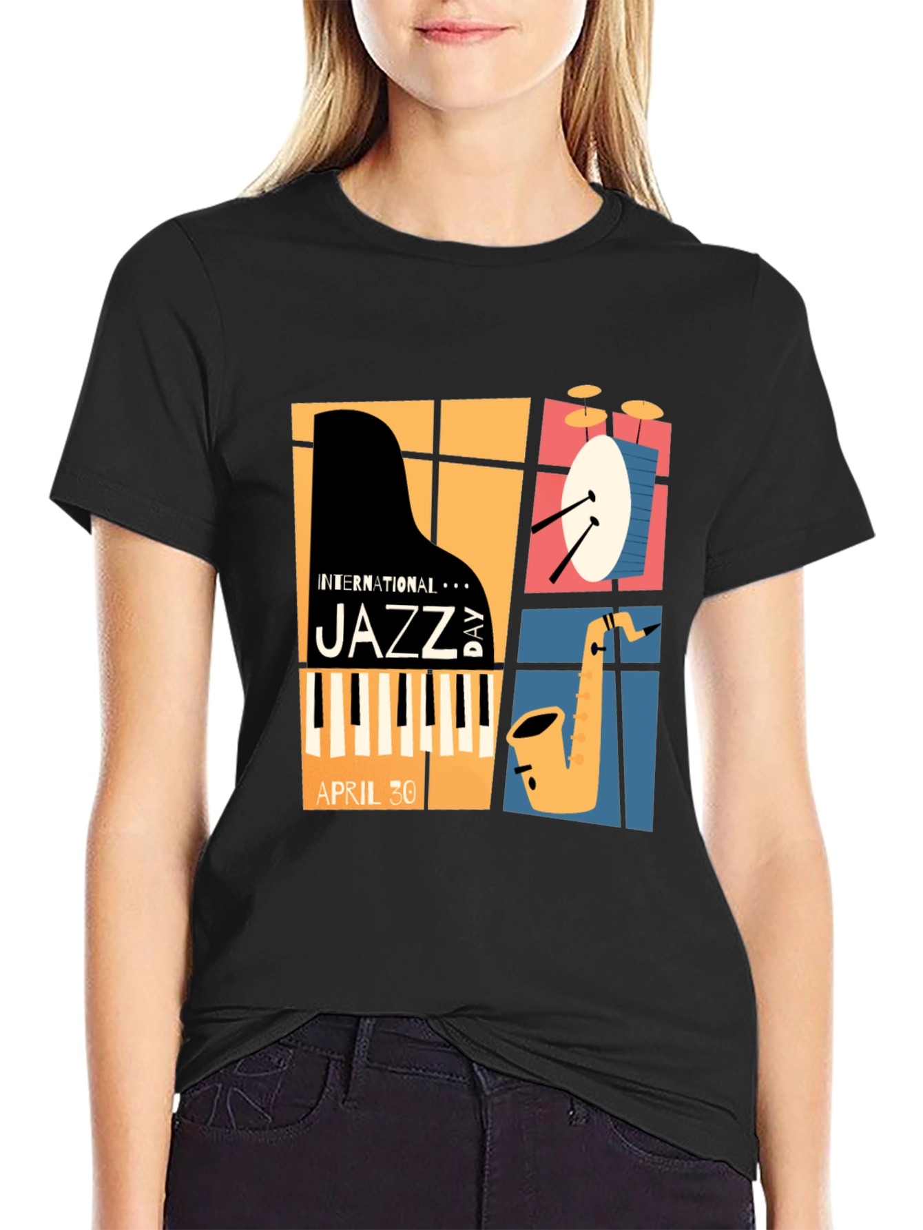 Black International Jazz Day Graphic T-Shirt view 2
