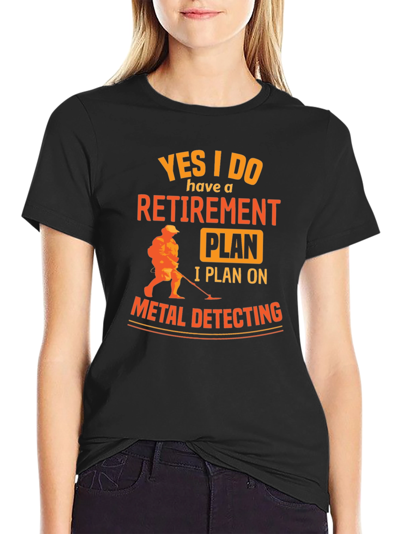 Black Retirement Plan Metal Detecting Graphic Tee view 2