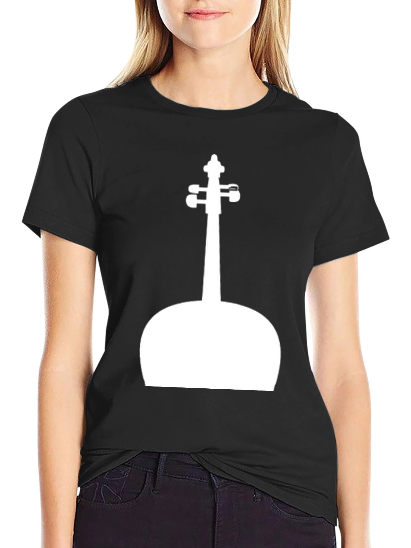 Black Violin Silhouette Graphic Black Tee view 2