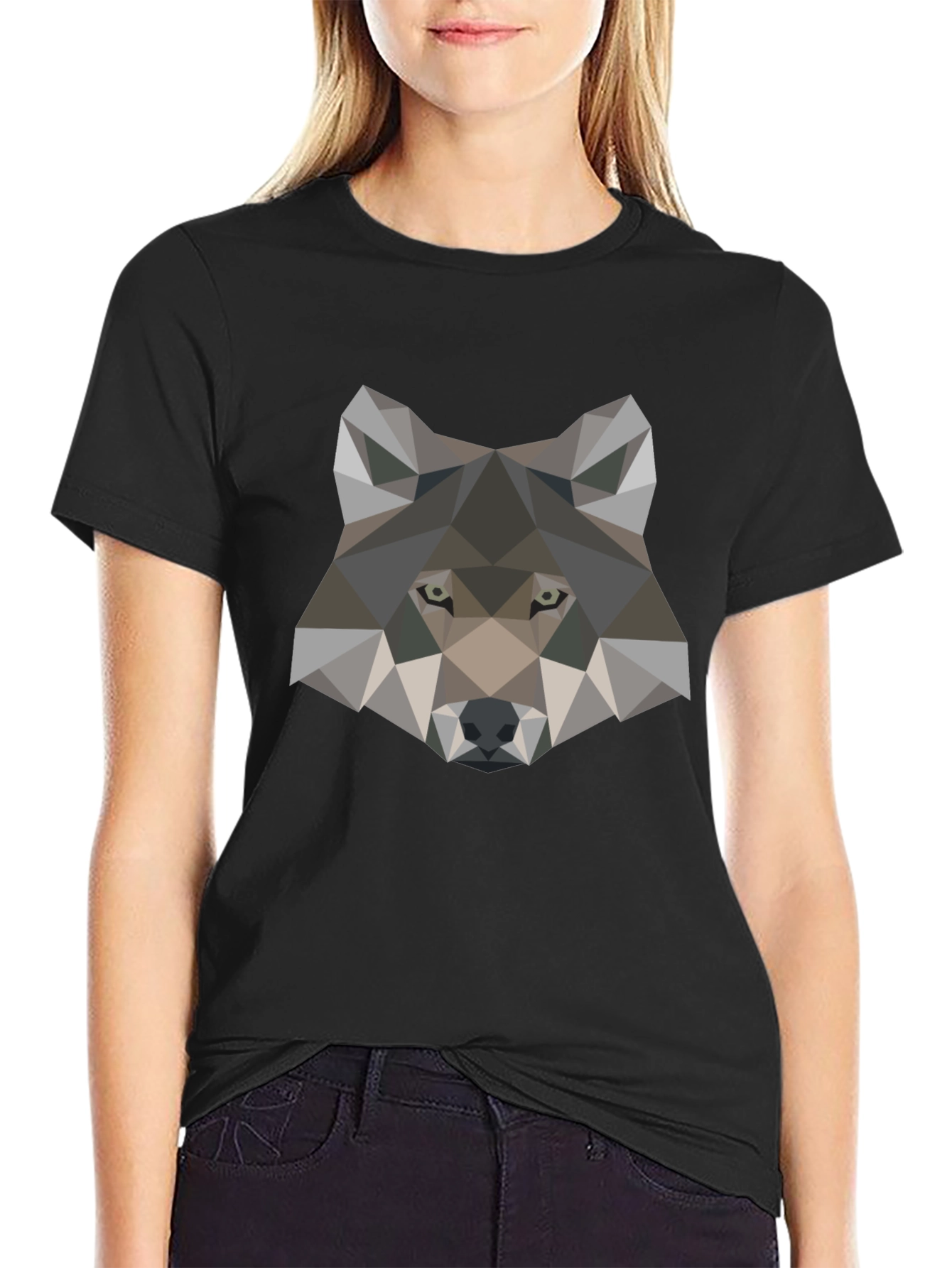 Black Geometric Wolf Graphic Tee - Stylish Men's T-Shirt view 2