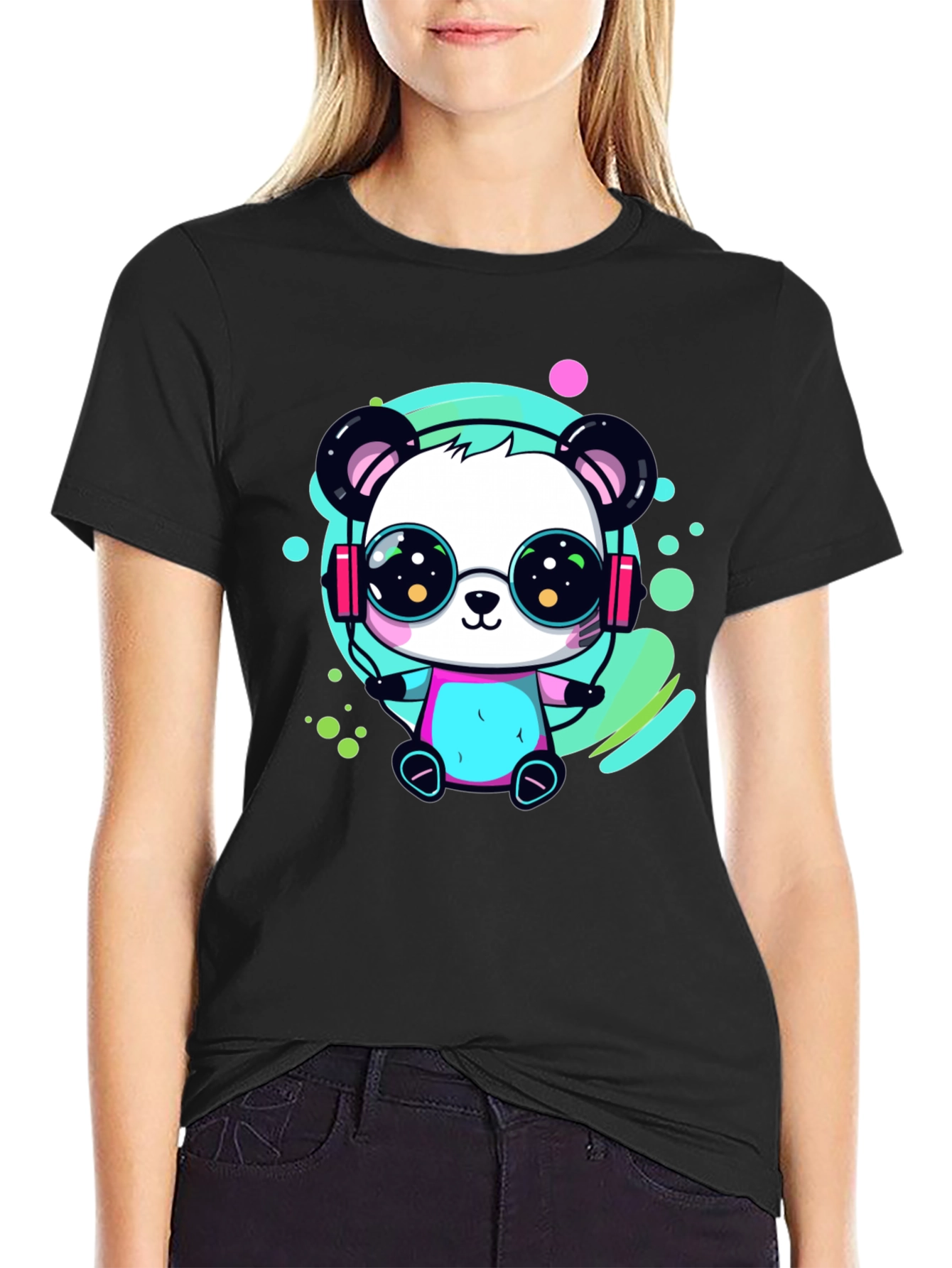 Black Cool Panda Graphic Tee view 2