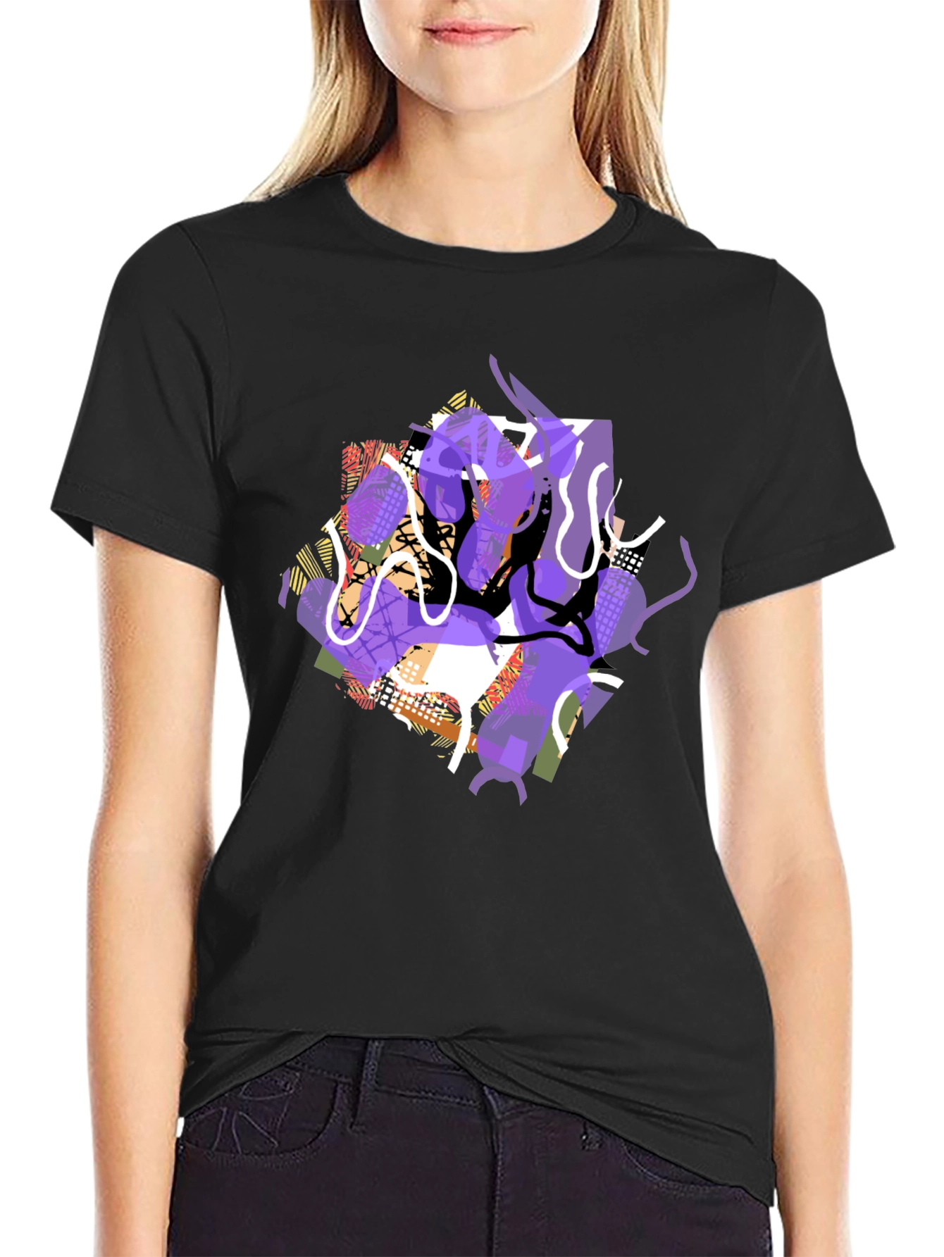 Black Abstract Graphic Print Black T-Shirt view 2