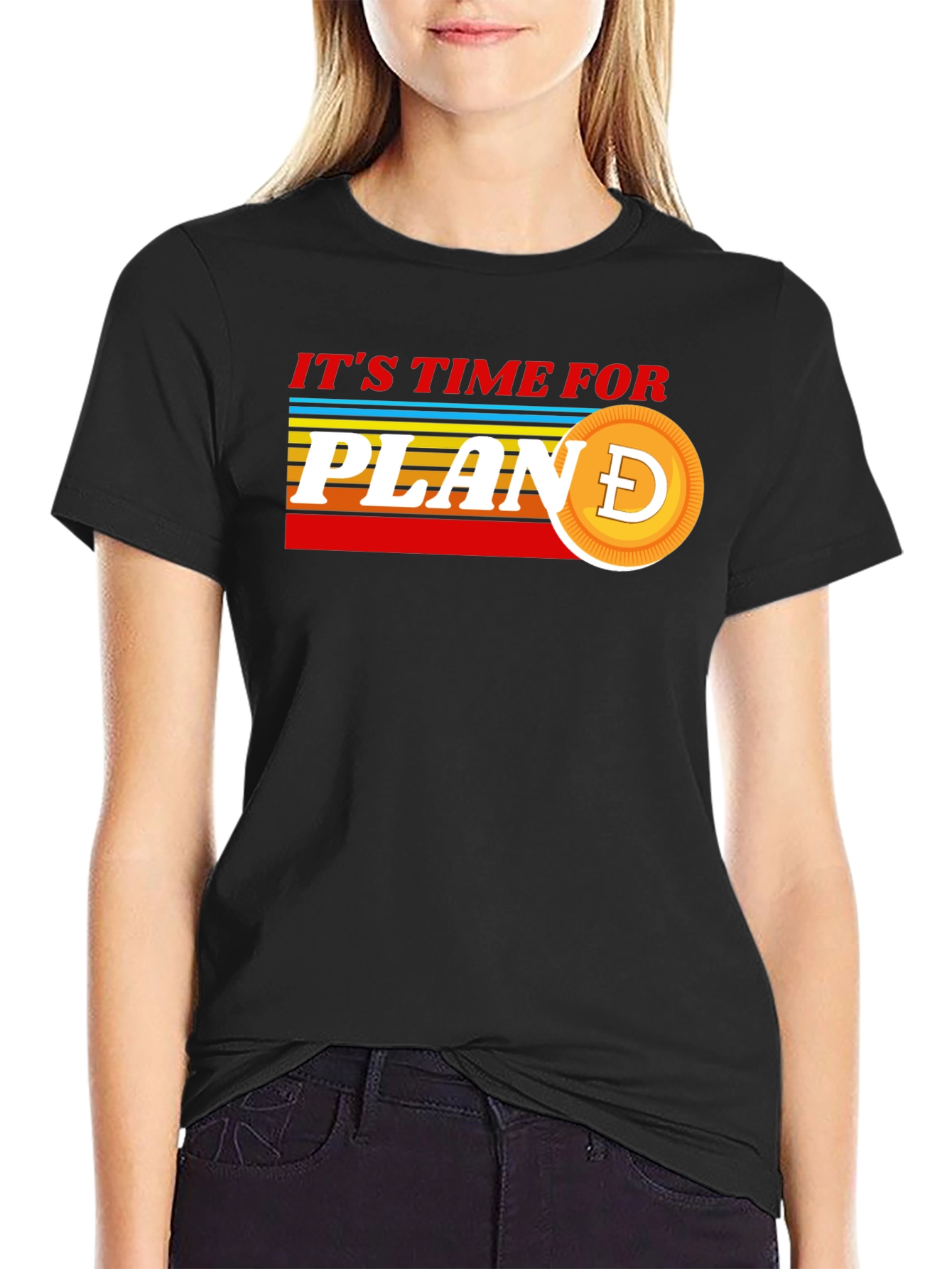 Black It's Time For Plan Doge T-Shirt view 2