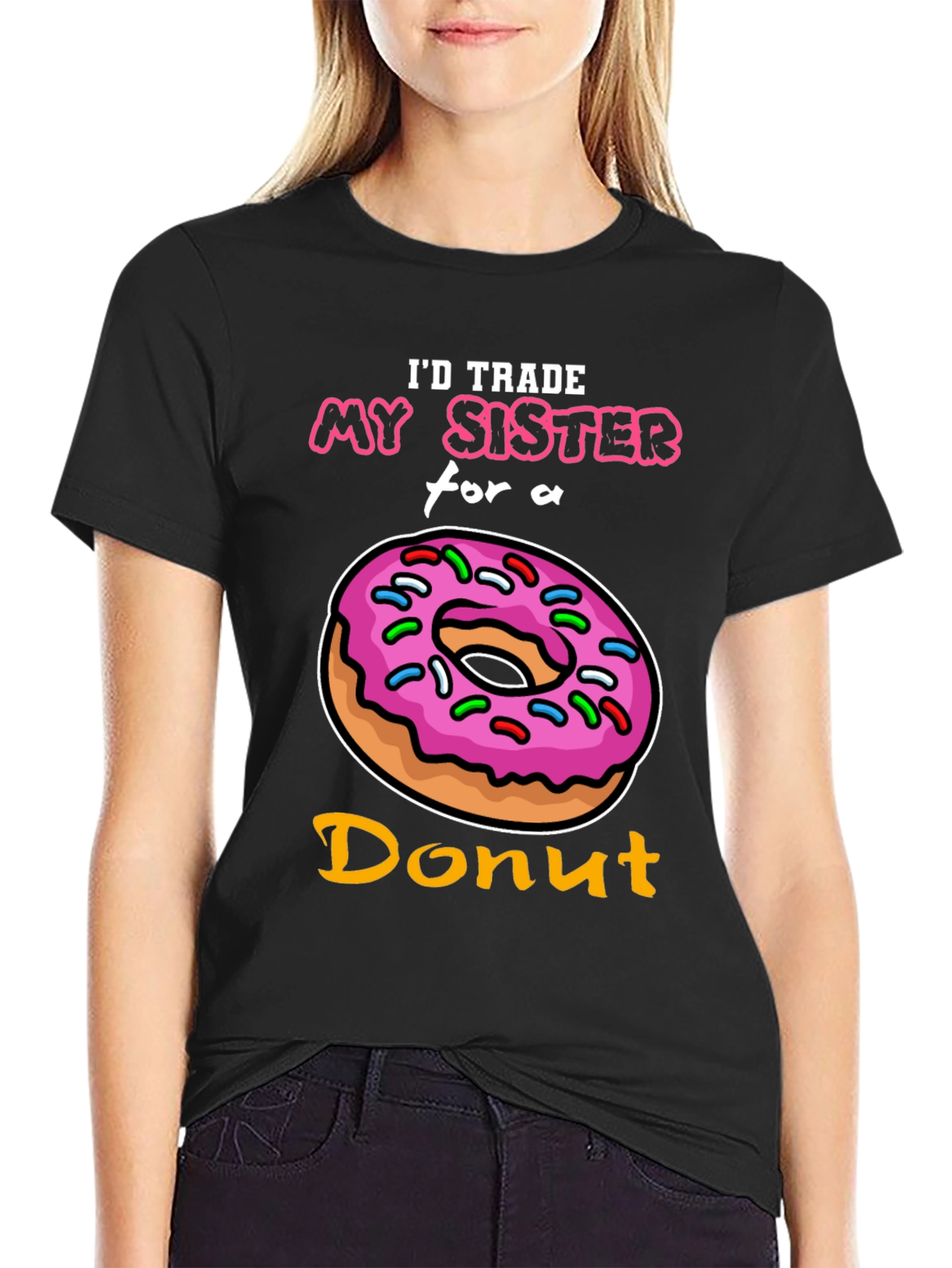 Black I'd Trade My Sister for a Donut T-Shirt view 2