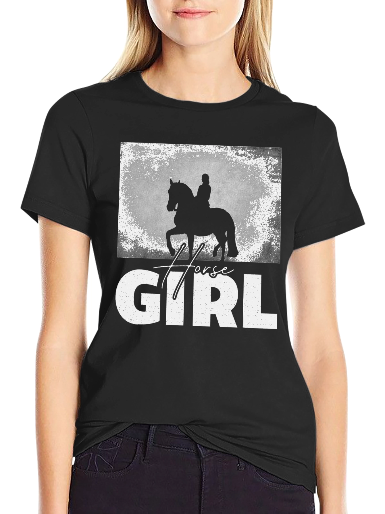 Black Horse Girl T-Shirt - Equestrian Rider Graphic Tee view 2