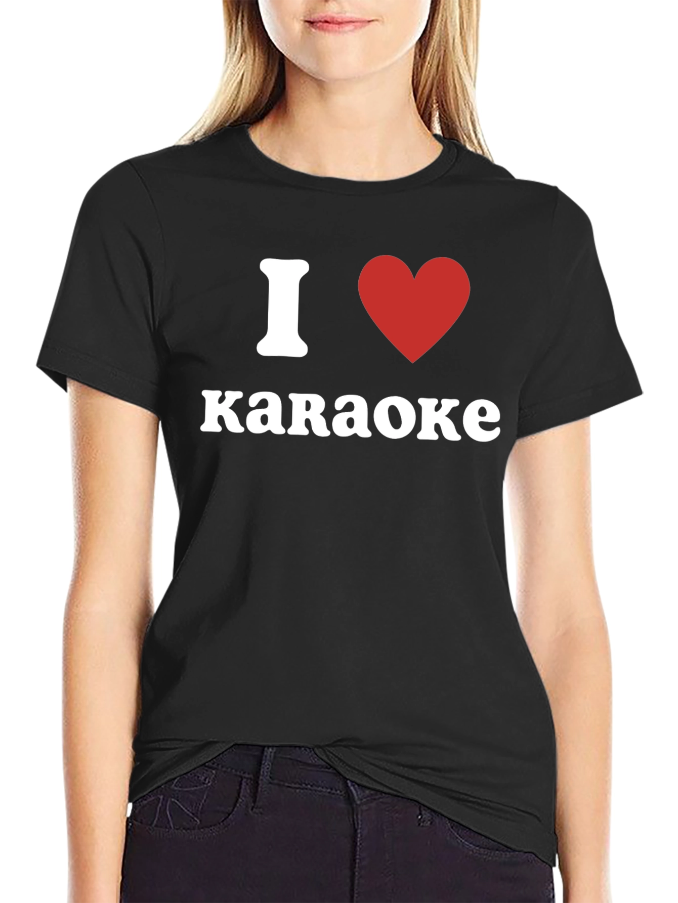 Black I Love Karaoke T-Shirt - Red Heart Design view 2