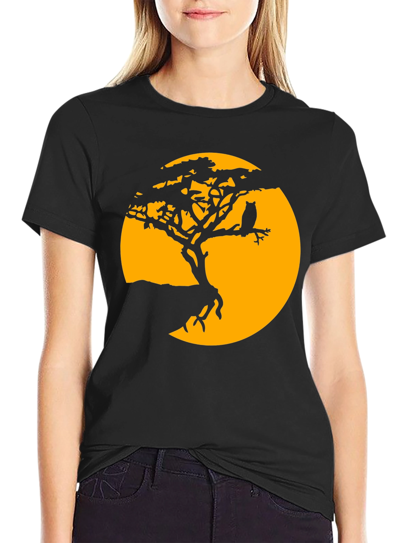 Black Owl Tree Silhouette T-Shirt - Men's Graphic Tee view 2