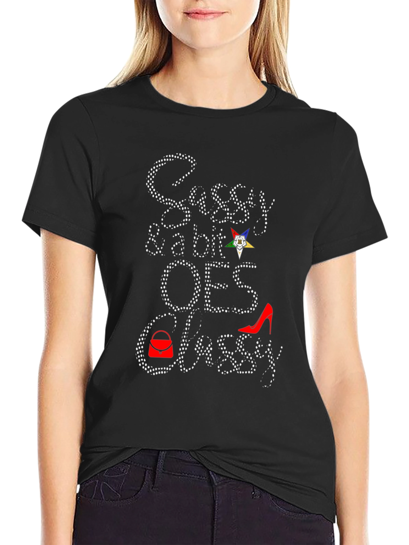 Black Sassy OES Rhinestone T-Shirt view 2