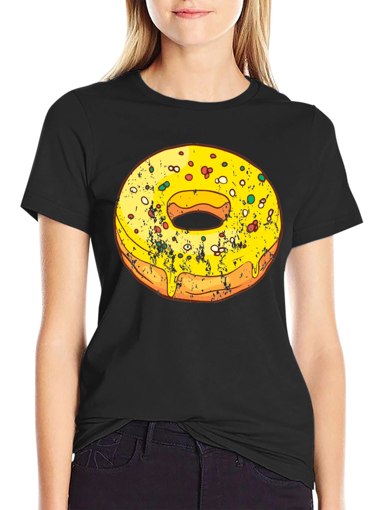 Black Donut Graphic Tee - Fun Foodie T-Shirt view 2
