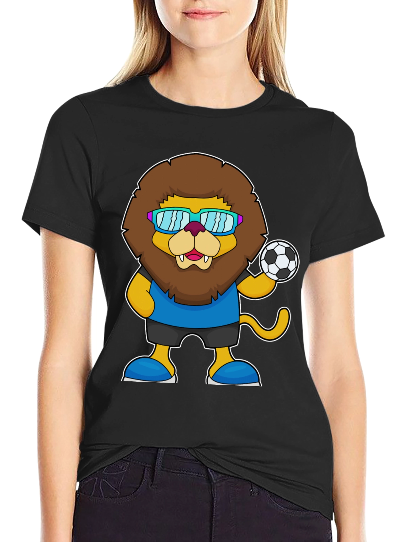 Black Lion Soccer T-Shirt - Fun Cartoon Graphic Tee view 2