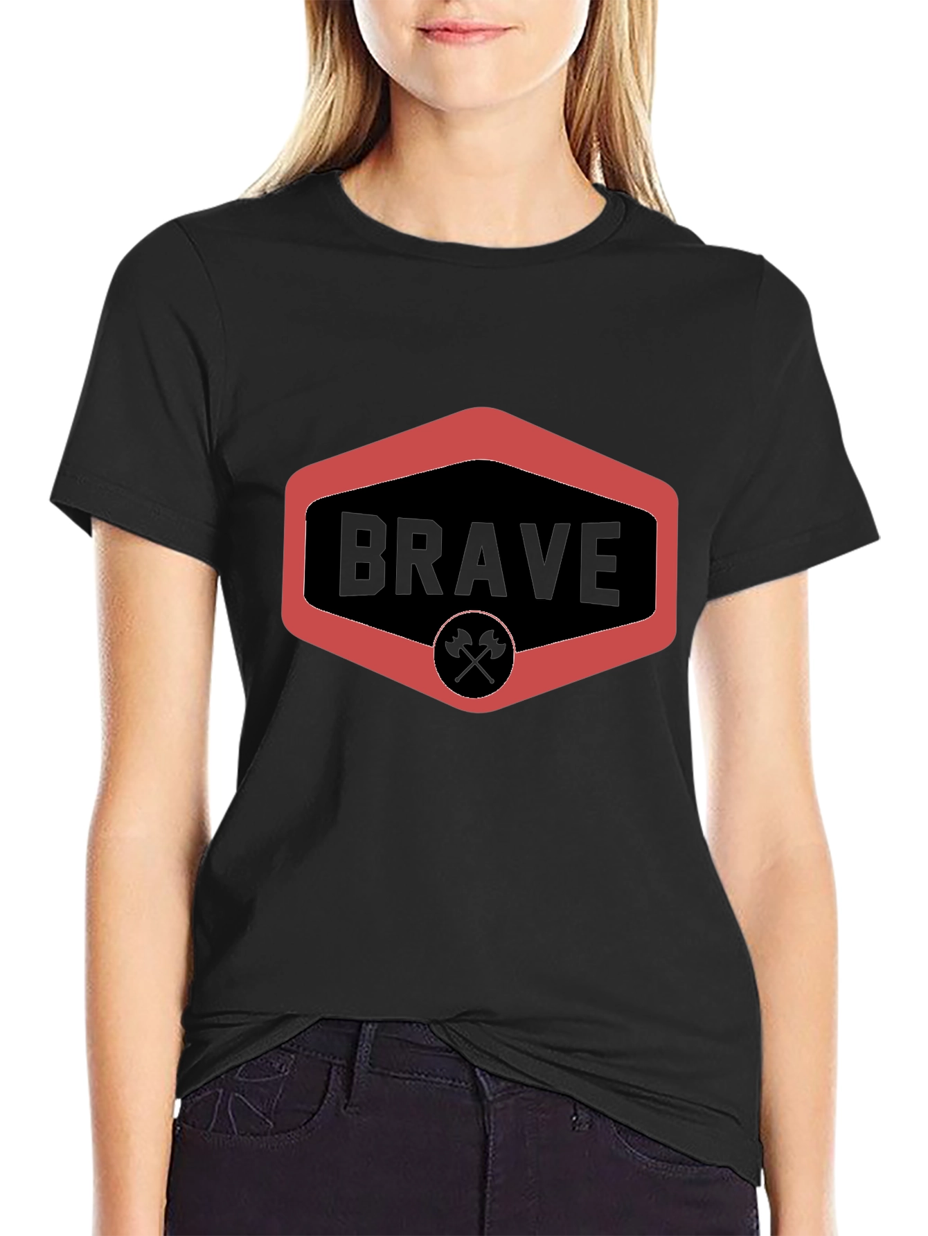 Black Brave Graphic Tee - Black Crew Neck view 2