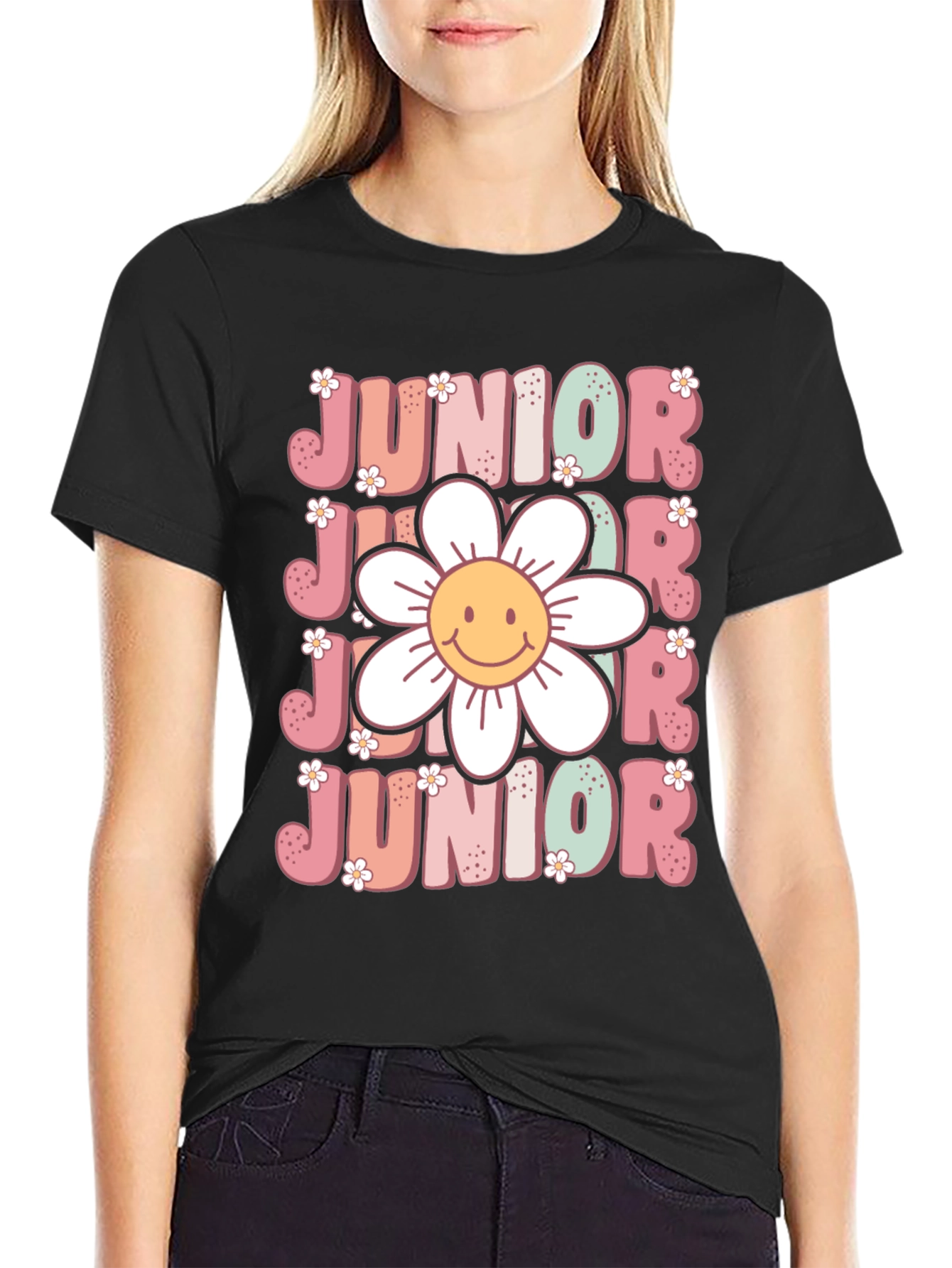 Black Junior Smiley Face T-Shirt view 2