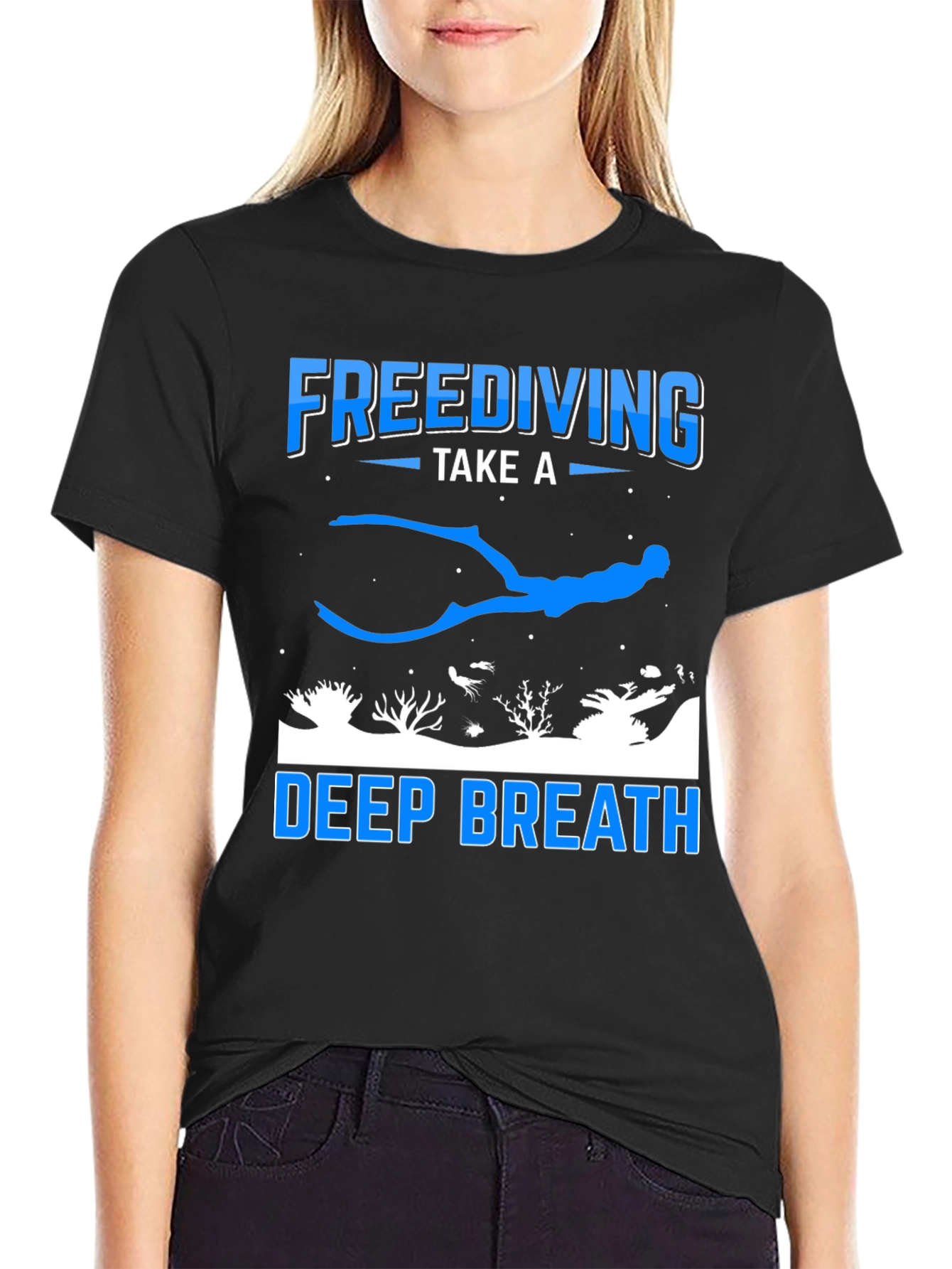 Black Freediving Deep Breath Graphic T-Shirt view 2