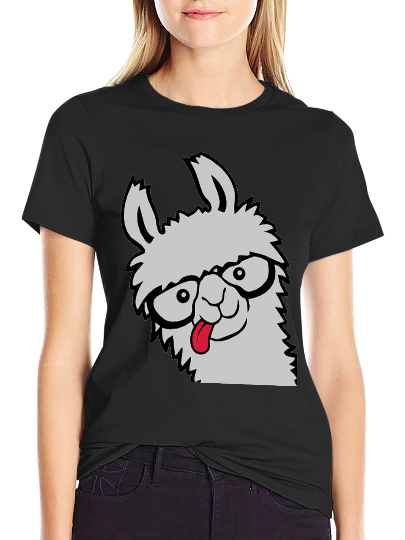 Black Llama Geek Graphic T-Shirt - Funny Animal Tee view 2