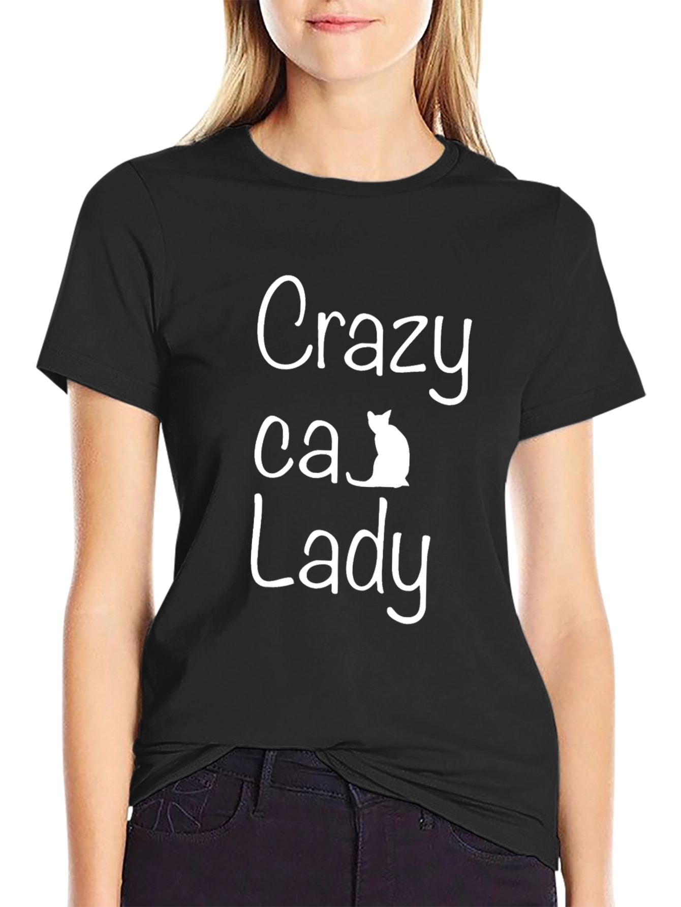 Black Crazy Cat Lady Graphic T-Shirt - Unisex view 2