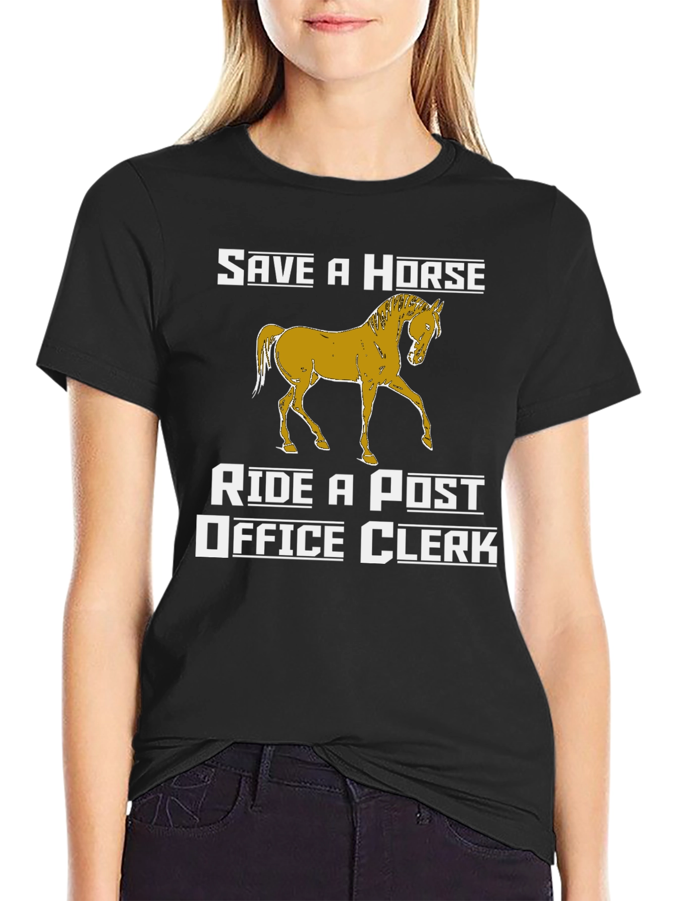Black Save a Horse Ride a Post Office Clerk Graphic T-Shirt view 2