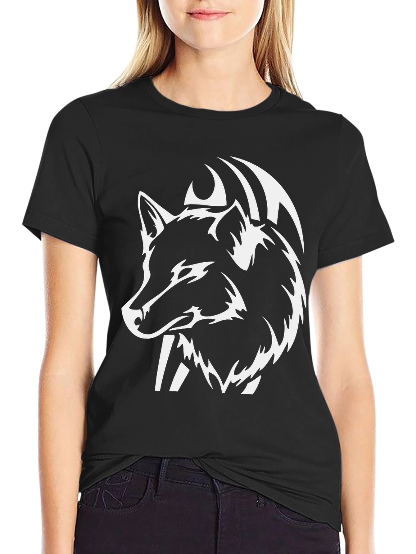 Black Black Wolf Graphic Tee - Stylish Animal Print Shirt view 2