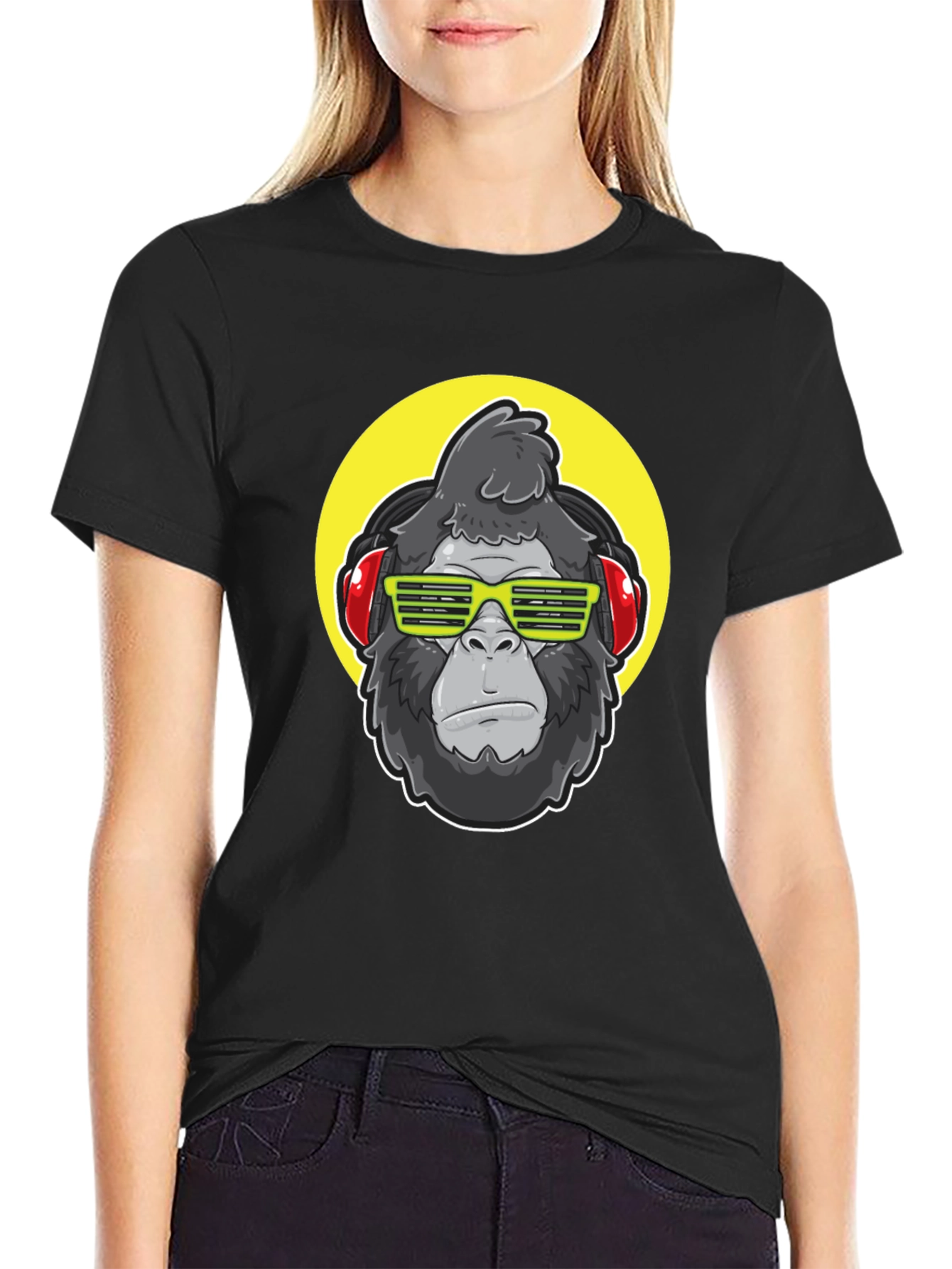 Black Cool Gorilla Graphic Tee - Music Lover Style view 2