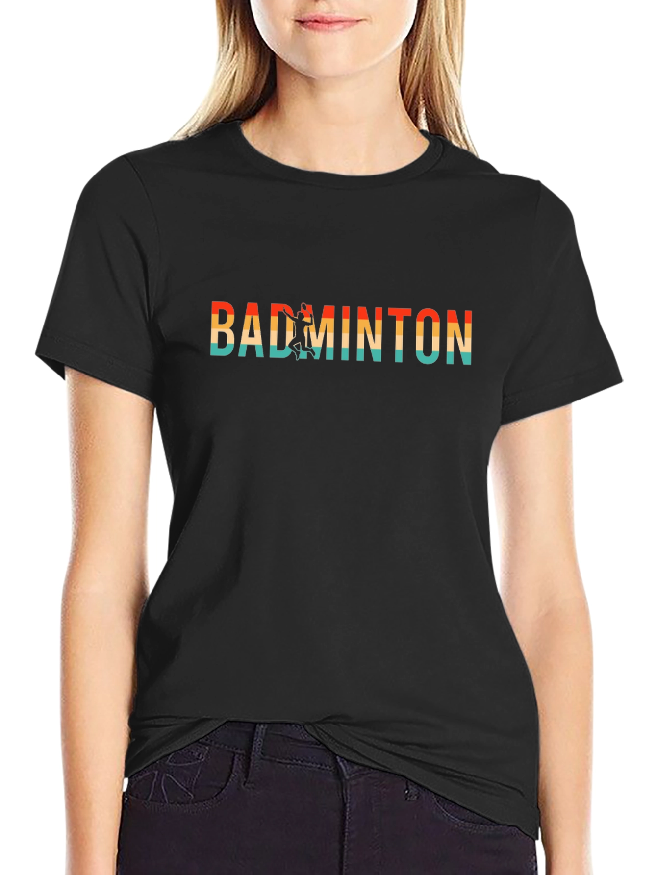Black Retro Badminton Player Graphic Tee - Black view 2
